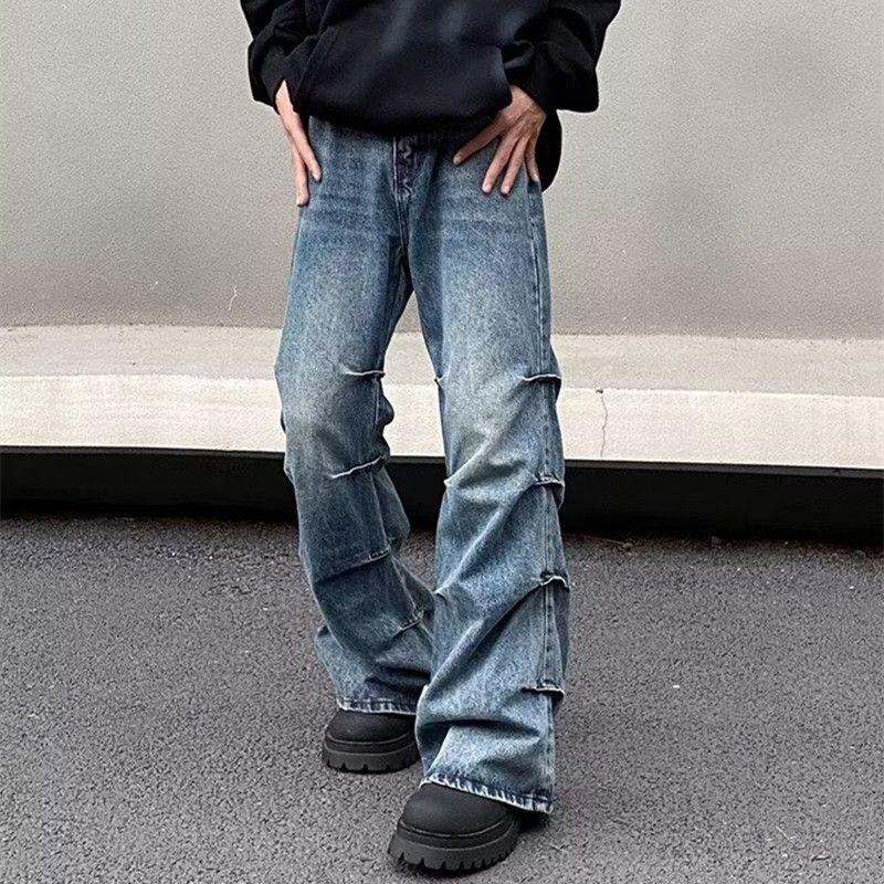 Japanese Brand Y2k washed blue pleated baggy flared jeans Size US 31 - 4 Thumbnail