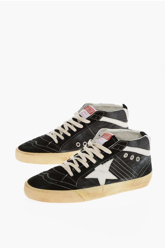 image of Golden Goose Vintage Effect Suede And Fabric Mid Star Classic Sneakers in Black, Men's (Size 6)
