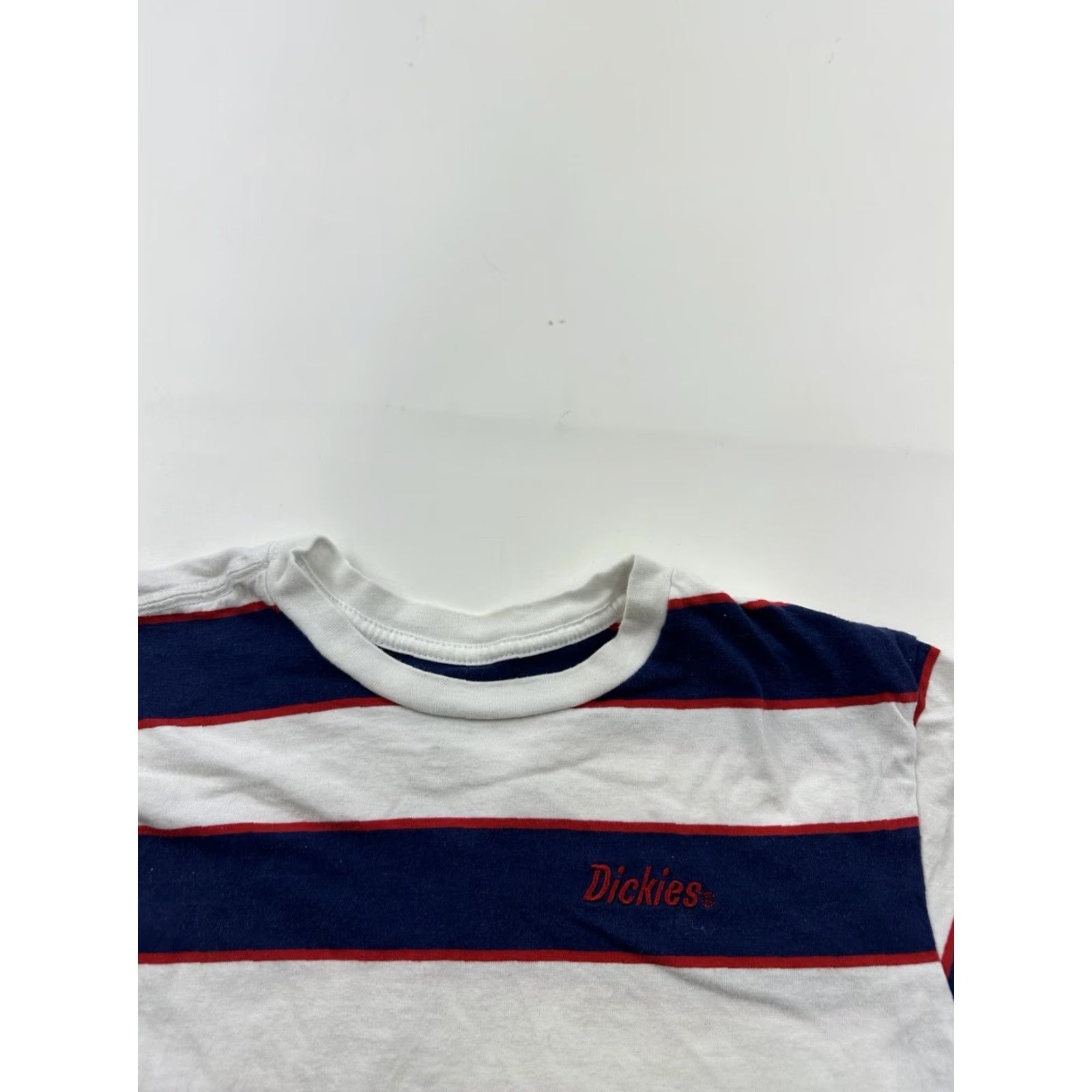 Dickies Dickies Shirt Womens Small White Blue Striped Short Sleeve Crew Neck Pullover Size S / US 4 / IT 40 - 3 Thumbnail
