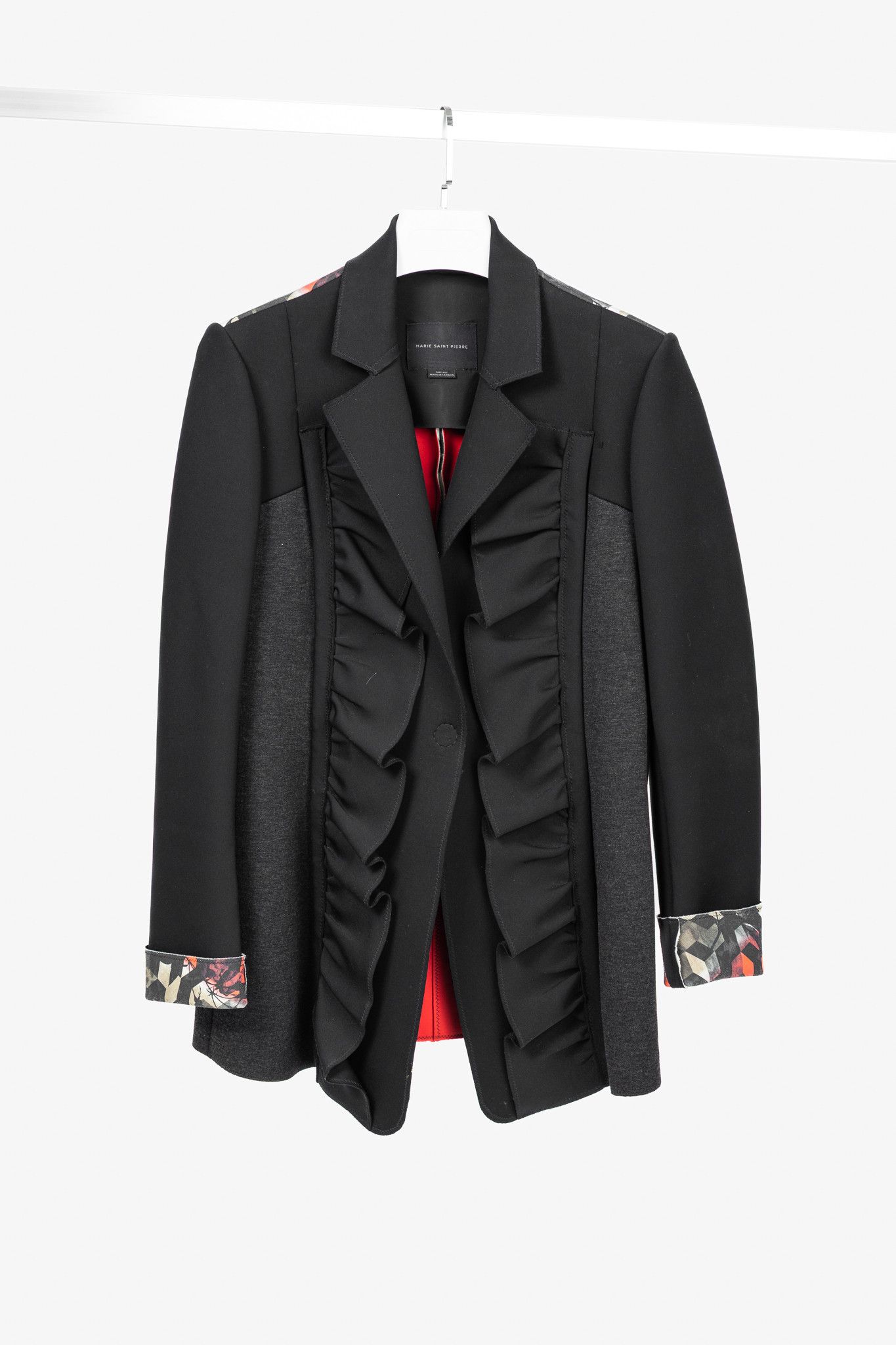Marie Saint Pierre Marie Saint Pierre Neoprene & Ponte Ruffle Patchwork Blazer Size L / US 10 / IT 46 - 1 Thumbnail