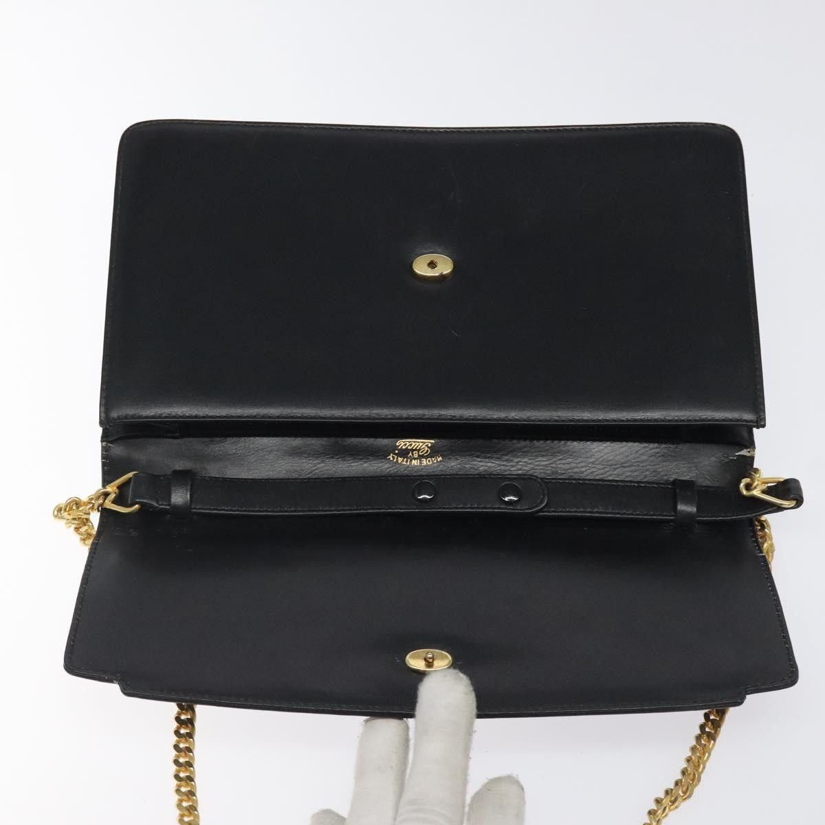 Gucci GUCCI Chain Shoulder Bag Leather Black Gold Size ONE SIZE - 15 Thumbnail