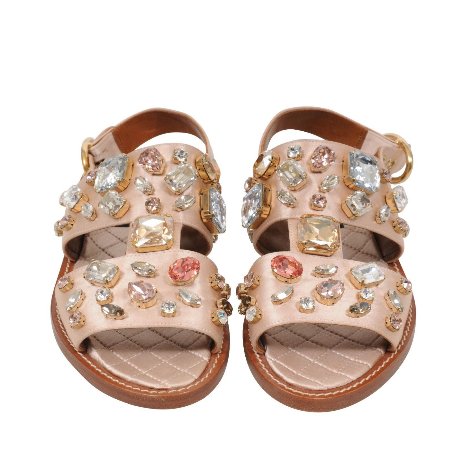 Dolce & Gabbana Sandals Tan Gold Satin Crystal Bejeweled Mule Size US 7 / IT 37 - 1 Thumbnail