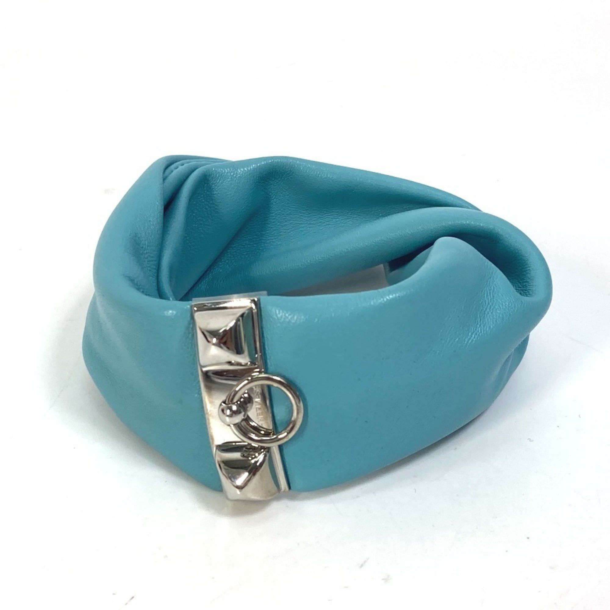 HERMES Medor Torsade Petit H Bracelet Leather Women's Light Blue