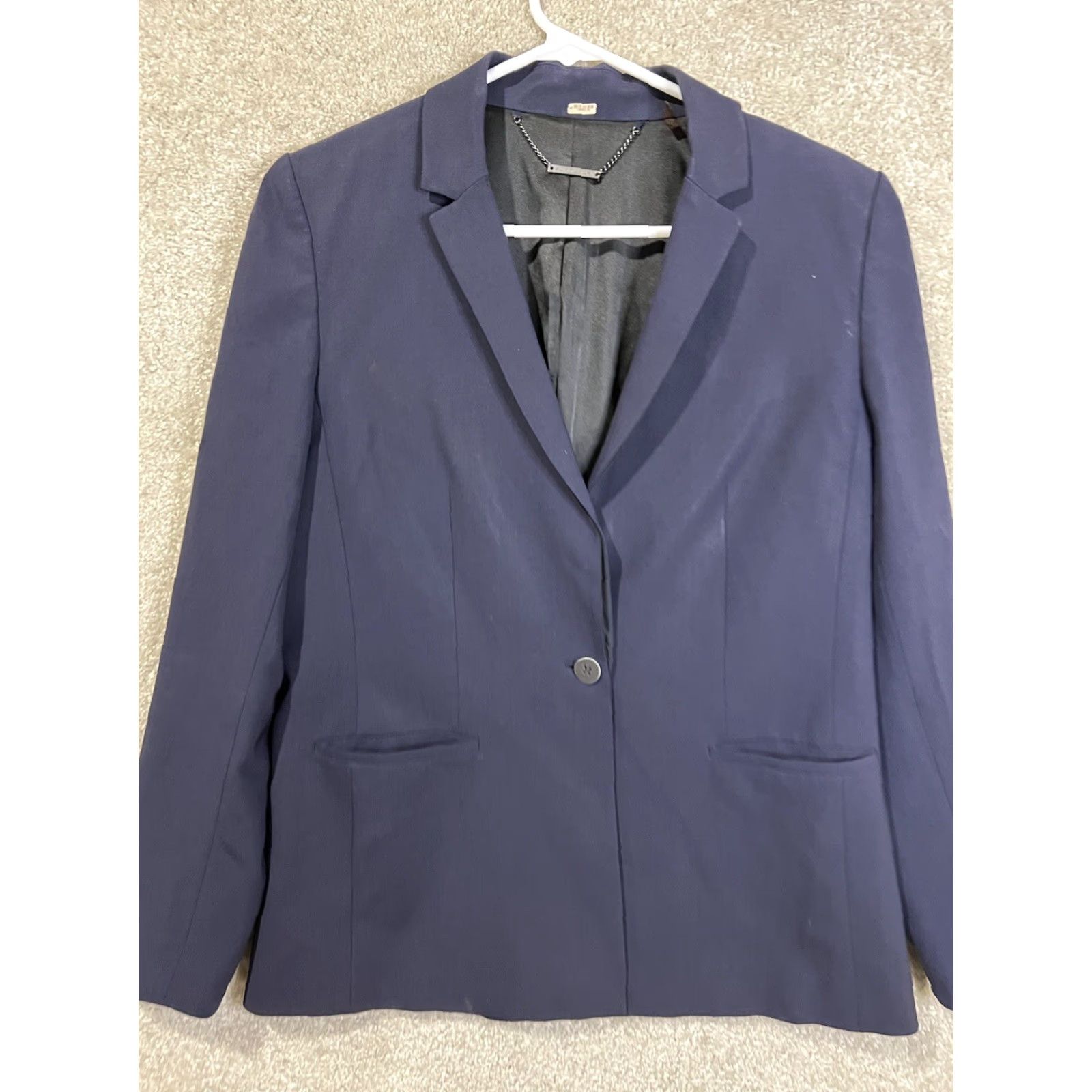 Elie Tahari Navy Blue Blazer Jacket Wool Blend One Button Size 8 Size M / US 6-8 / IT 42-44 - 2 Thumbnail