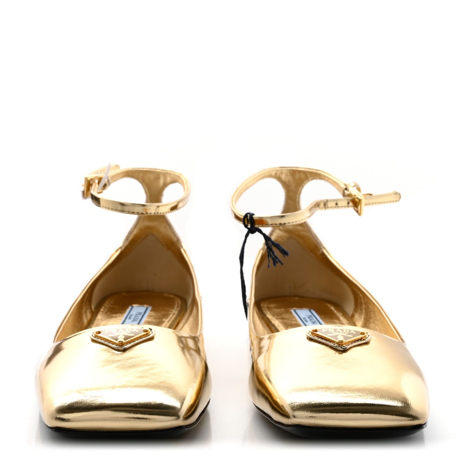 Prada o1w1db11124 Triangle Logo Patience Leather Ballerina in Gold Size US 6 / IT 36 - 2 Thumbnail