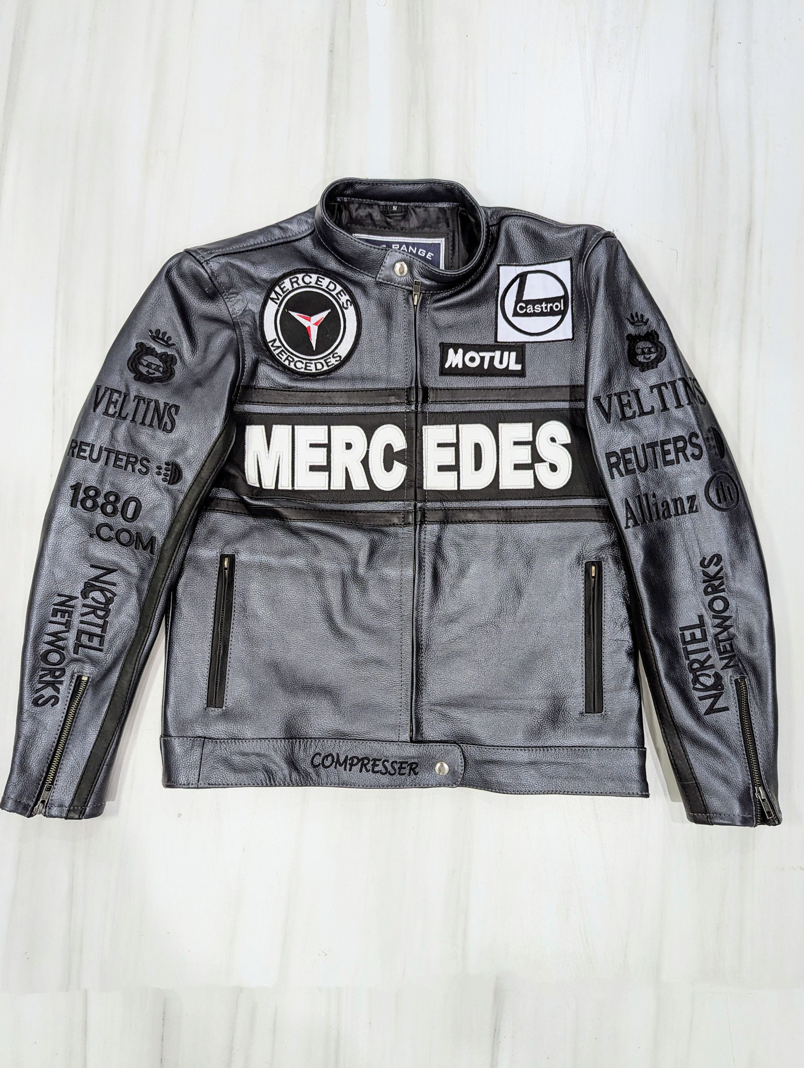 💥 Mercedes Benz 💥 Racing Leather Jacket Streetwear Cowhide
