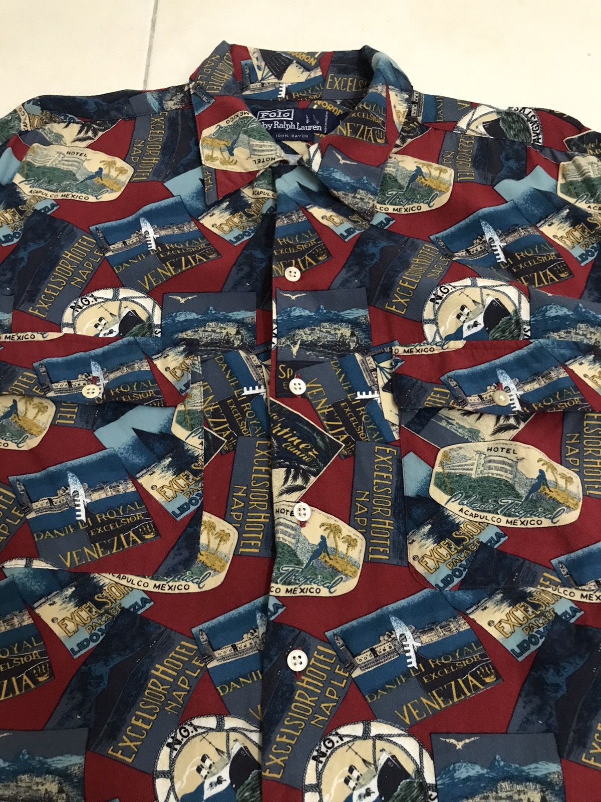 Polo Ralph Lauren × Vintage Vintage Polo Ralph Lauren Overprint All Hawaiian Shirt Rayon Size US L / EU 52-54 / 3 - 3 Thumbnail
