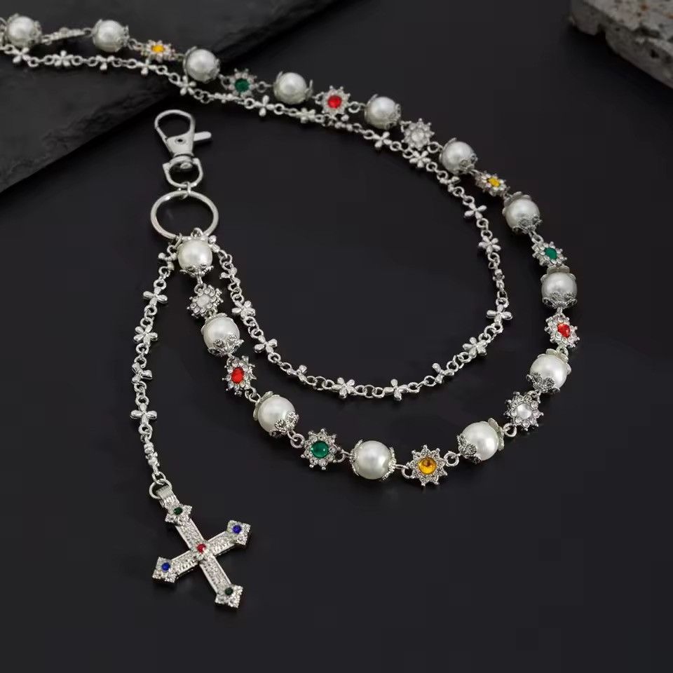 Jewelry Gothic Punk Cross Rhinestone Keychain Pants Chan Size ONE SIZE - 2 Thumbnail