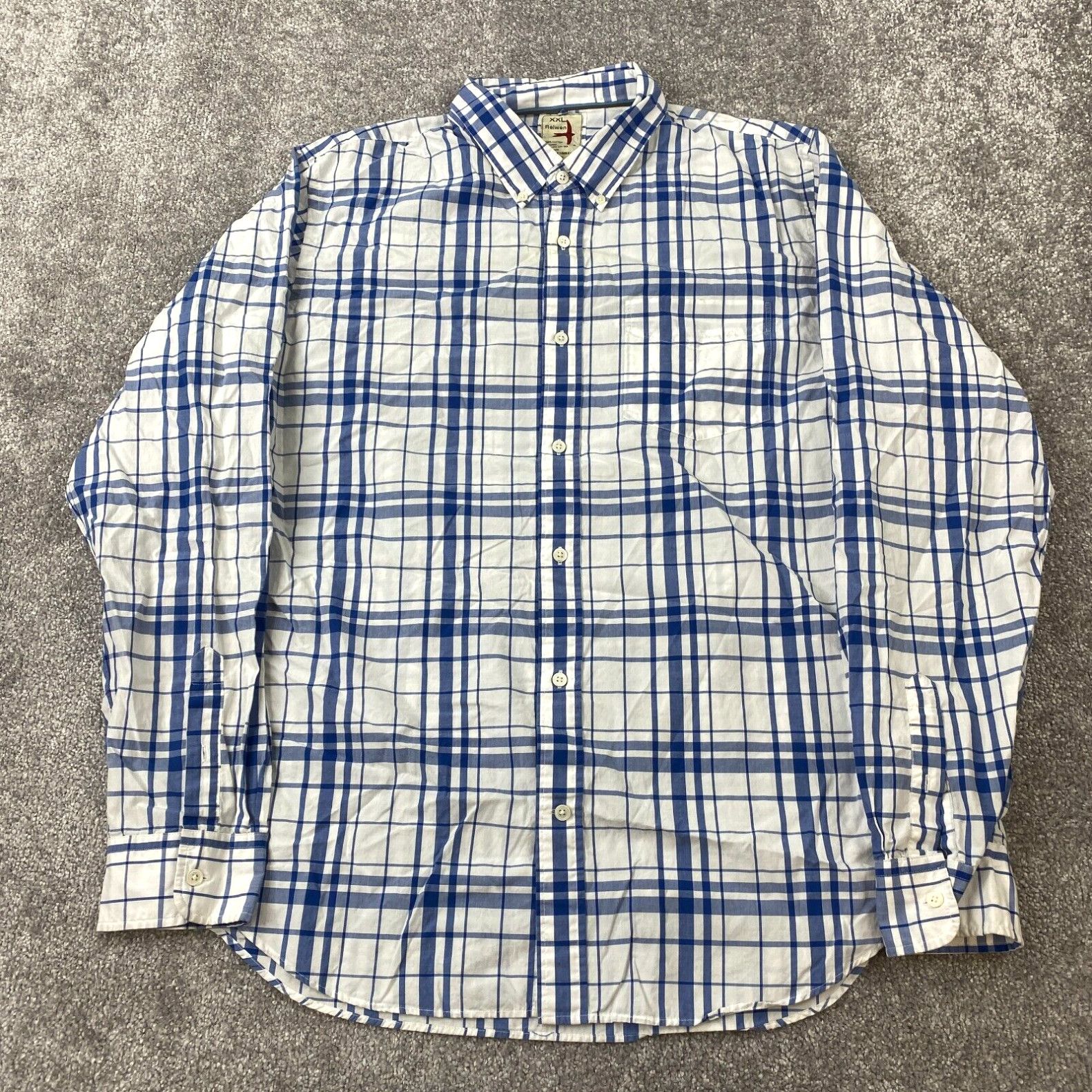 Image of Relwen Button-Down Shirt Men's 2Xl Long Sleeve Blue White Plaid