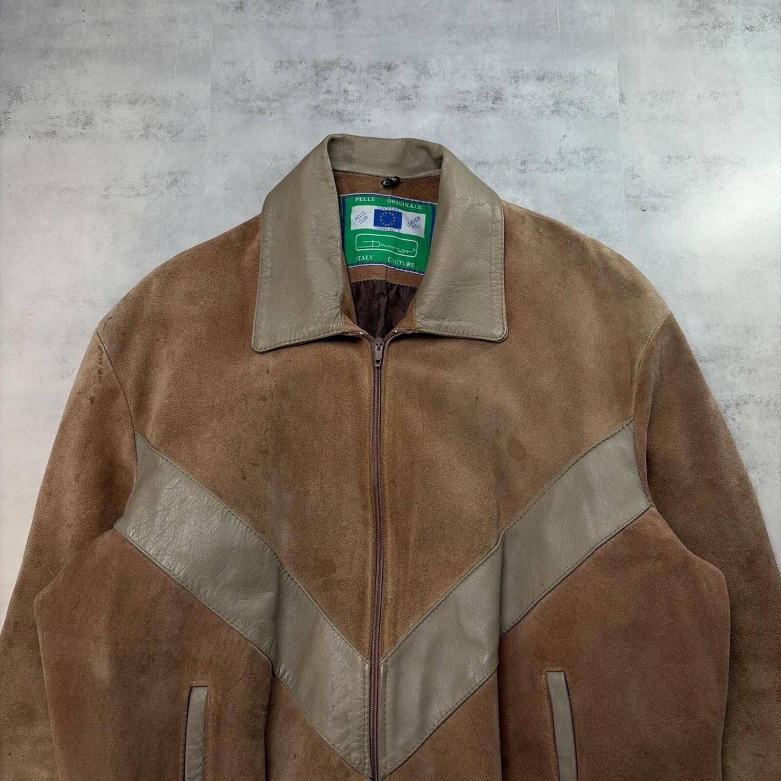 Other Vintage 90s Italian Suede Leather Chevron Moto Bomber Jacket Size US XL / EU 56 / 4 - 3 Thumbnail