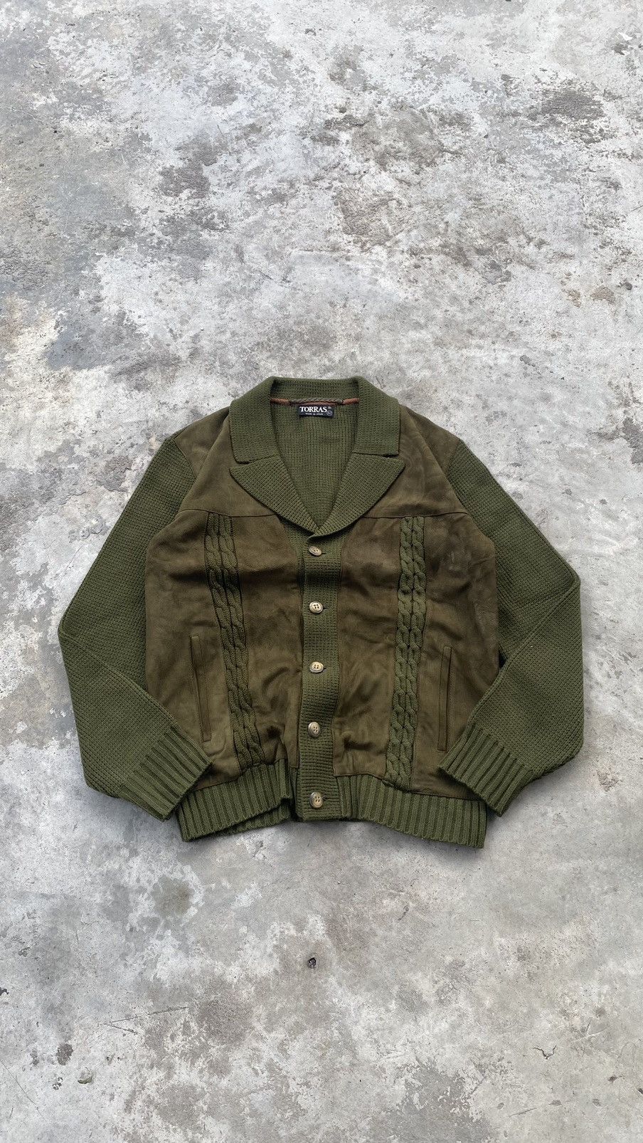 Designer × Torras Torras Suede Cable Knit Jacket 80s Spain Size US L / EU 52-54 / 3 - 2 Thumbnail