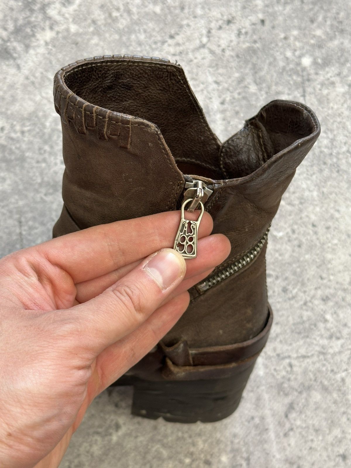 If Six Was Nine × Japanese Brand × Vintage Vintage Italian AS 98 Rick Owens Style Leather Biker Boots Size US 8 / IT 38 - 8 Thumbnail