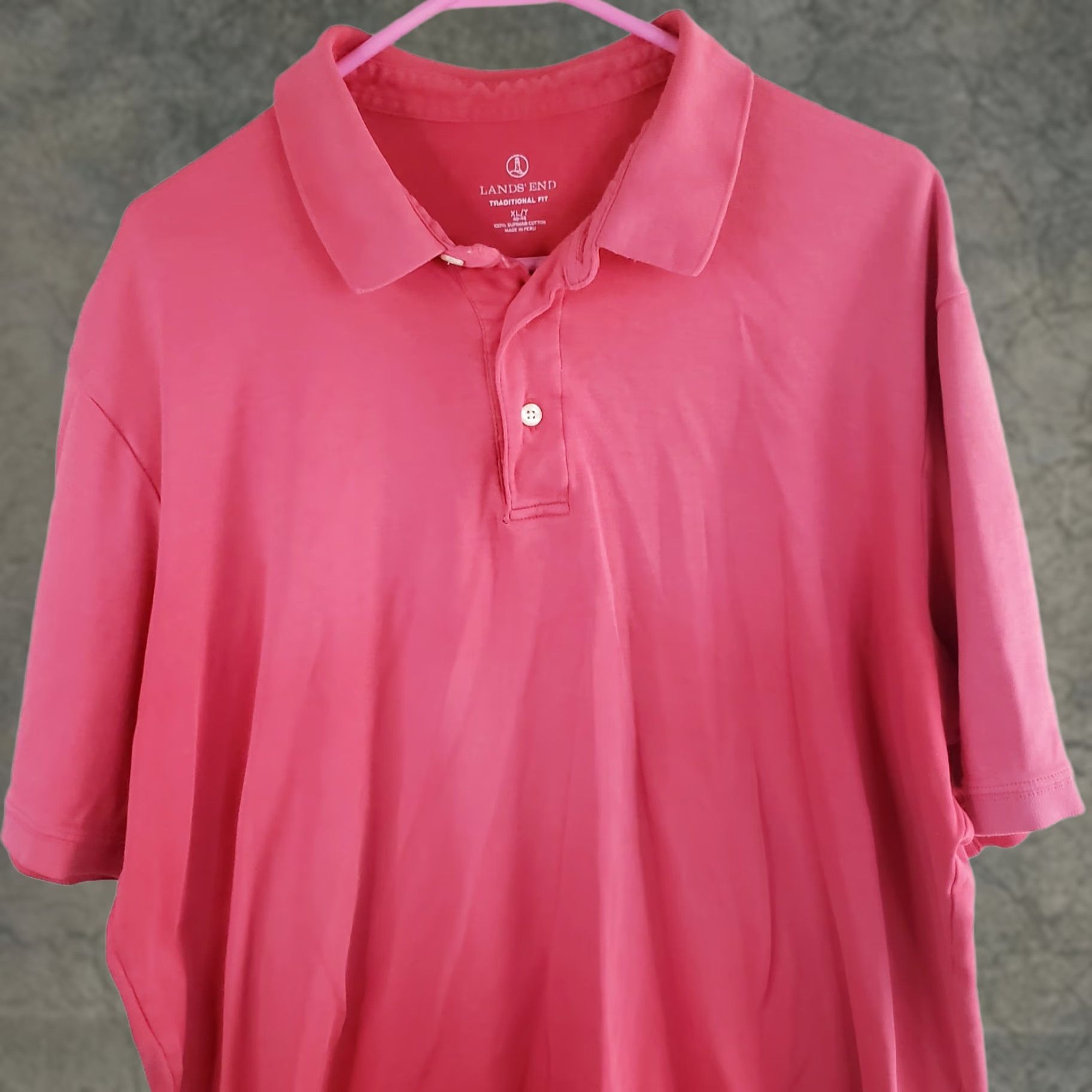 Lands' End Lands' End Polo Shirt Mens XLT Hot Pink 100% Supima Cotton Short Sleeve Solid Polo Shirt Casual Workwear Mens XLT Hot Pink Size US XL / EU 56 / 4 - 1 Thumbnail