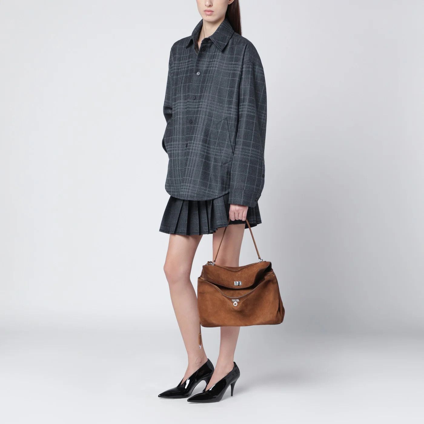 Balenciaga o1d2blof0426 Shadow-Effect Tartan Mini Skirt in Gray Size 26" / US 2 / IT 38 - 2 Thumbnail