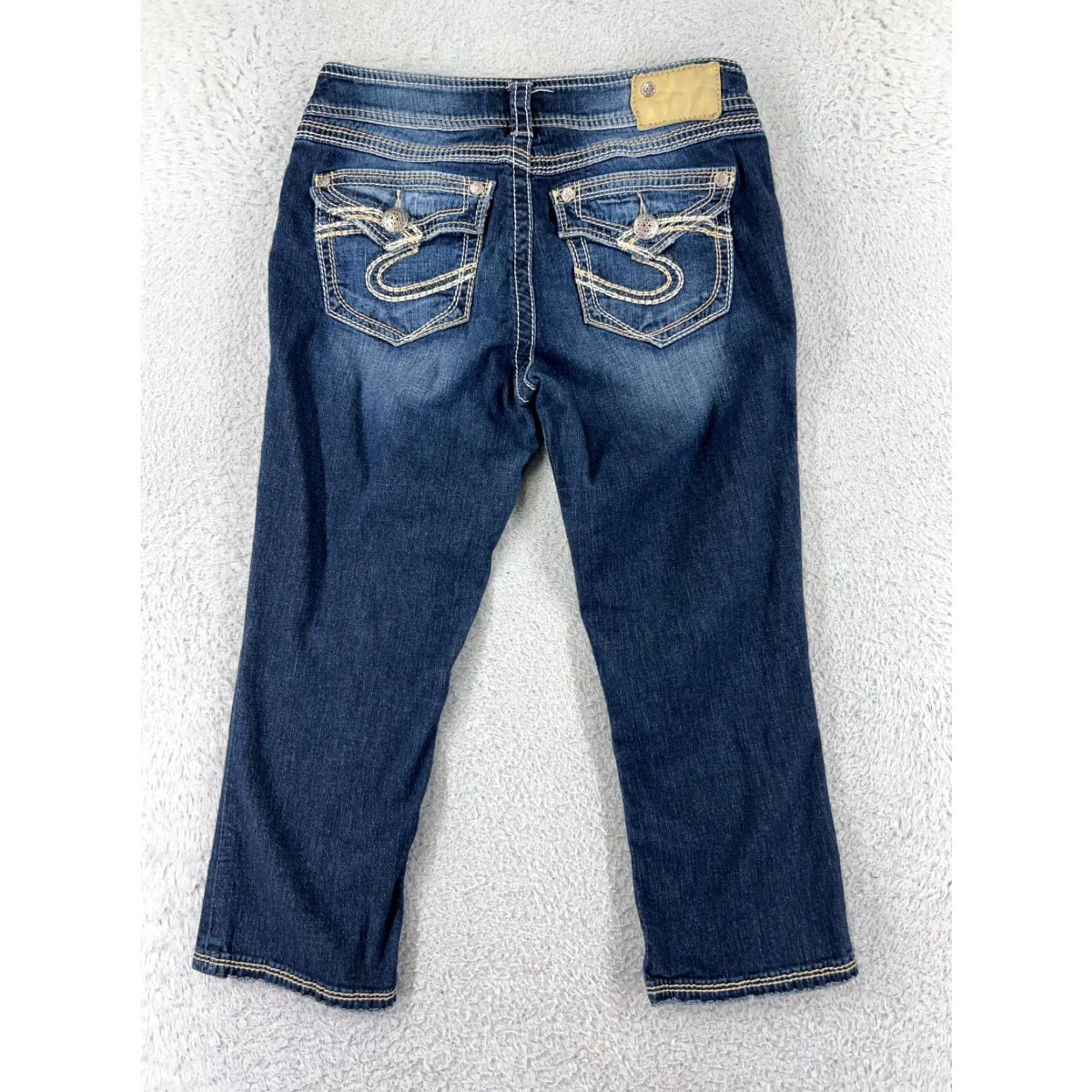 Silver Jeans Co. Silver Jeans Suki Capri Jeans Womens 26 Blue Denim Cotton Blend Embellished Embroidered Logo 5-Pocket Regular Stretch Size 26" / US 2 / IT 38 - 2 Thumbnail
