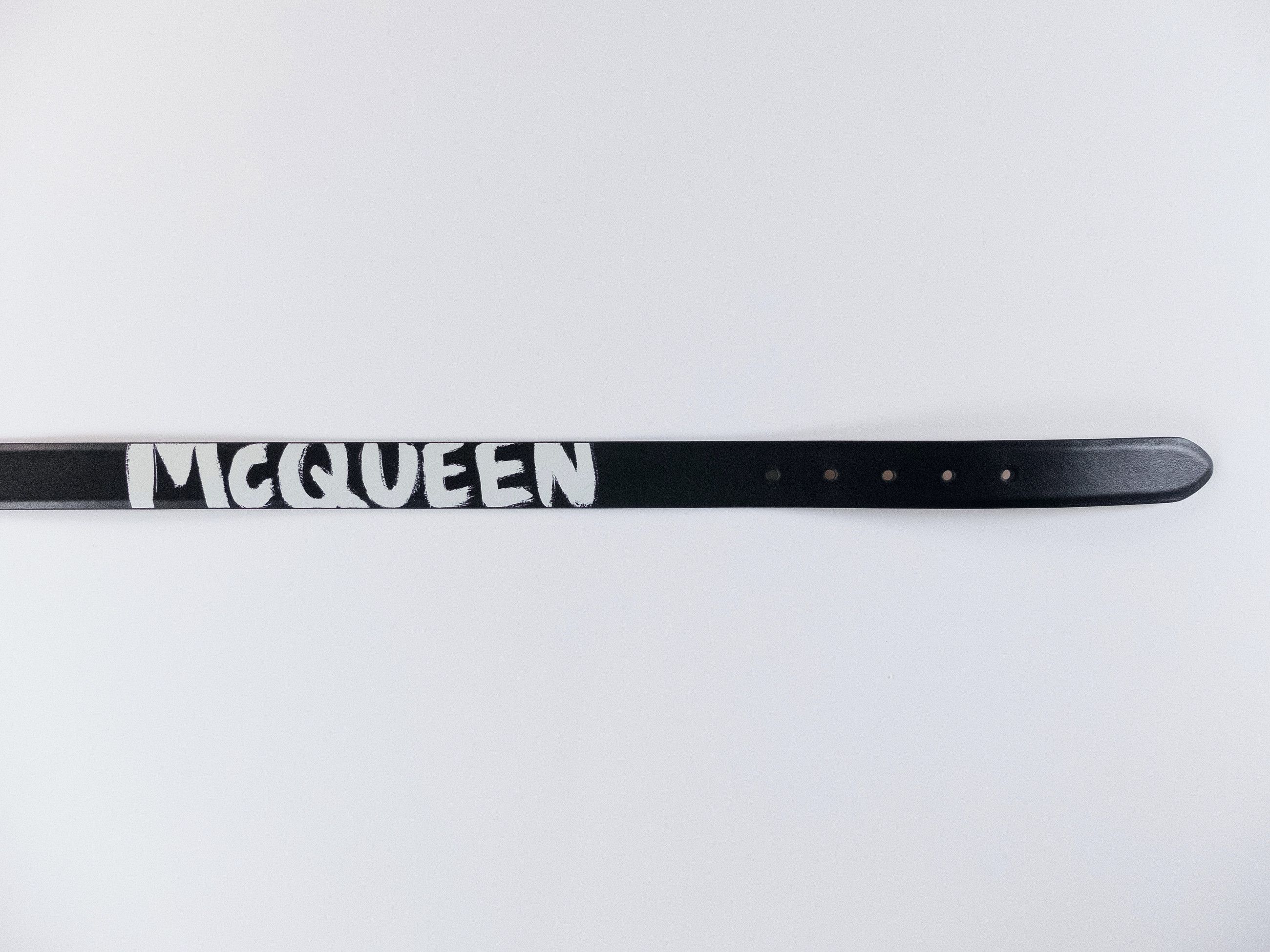 Alexander McQueen ALEXANDER MCQUEEN black graffiti logo leather belt 100 q Size 38 - 5 Thumbnail