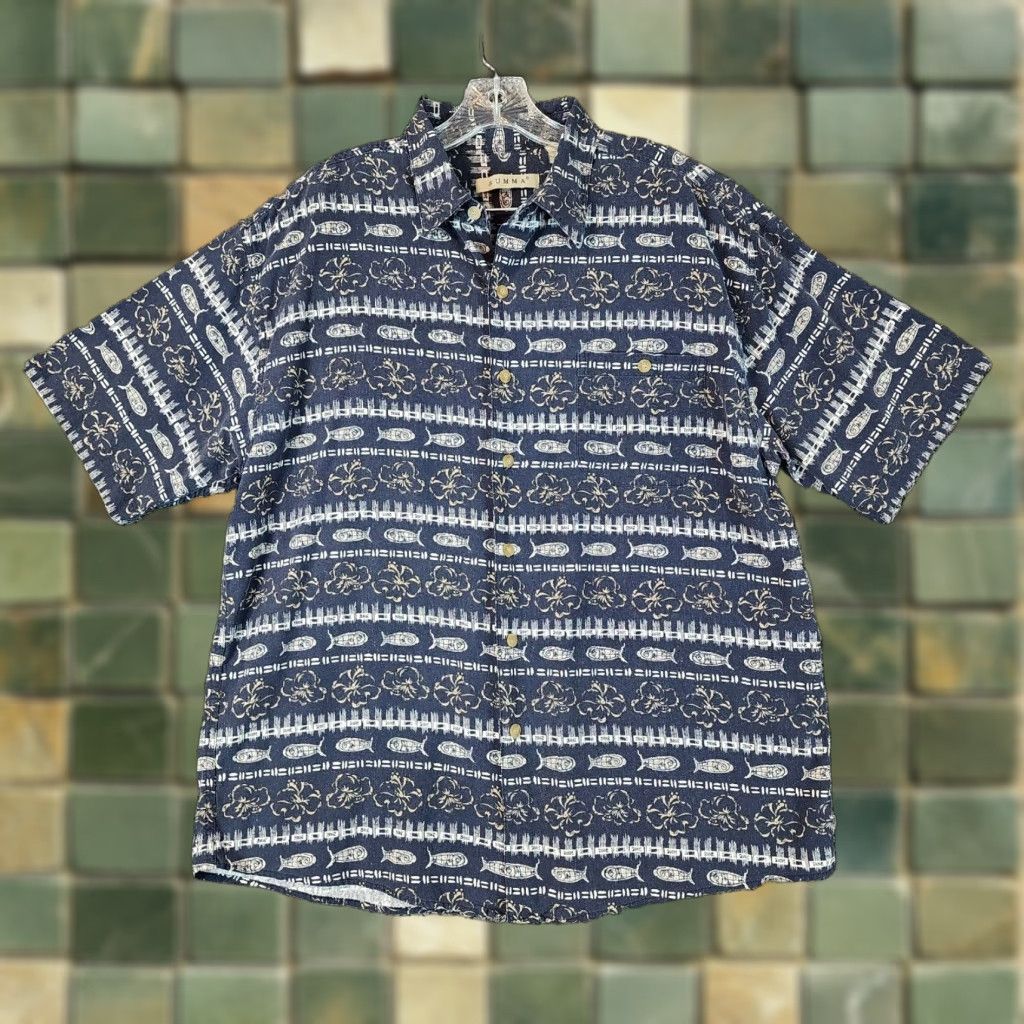 Vintage VINTAGE Summa Shirt Mens XL Silk Short Sleeve Floral Hawaiian Button-Up Blue Fish Floral 100% Silk Hawaiian Theme Mens Size US 36 / EU 52 - 1 Thumbnail