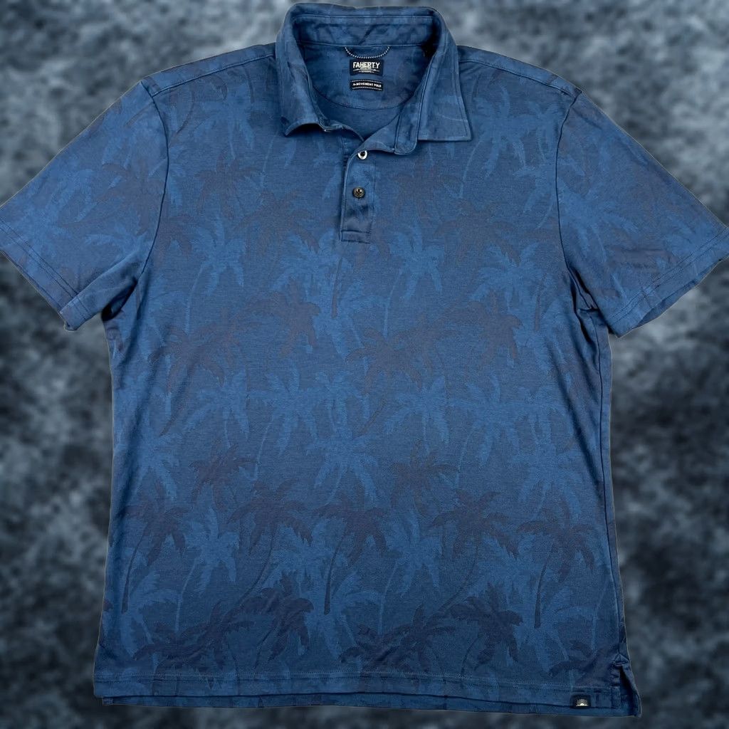Faherty Faherty Polo Shirt Hawaiian Floral Palm Tree Blue Large Golf Shirt Mens Regular Fit L Size US L / EU 52-54 / 3 - 1 Thumbnail