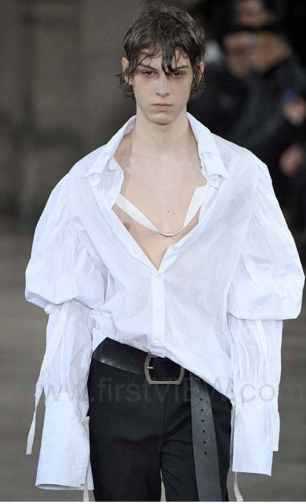 image of Ann Demeulemeester Fw18 Mens Bondage Shirt in White (Size Small)