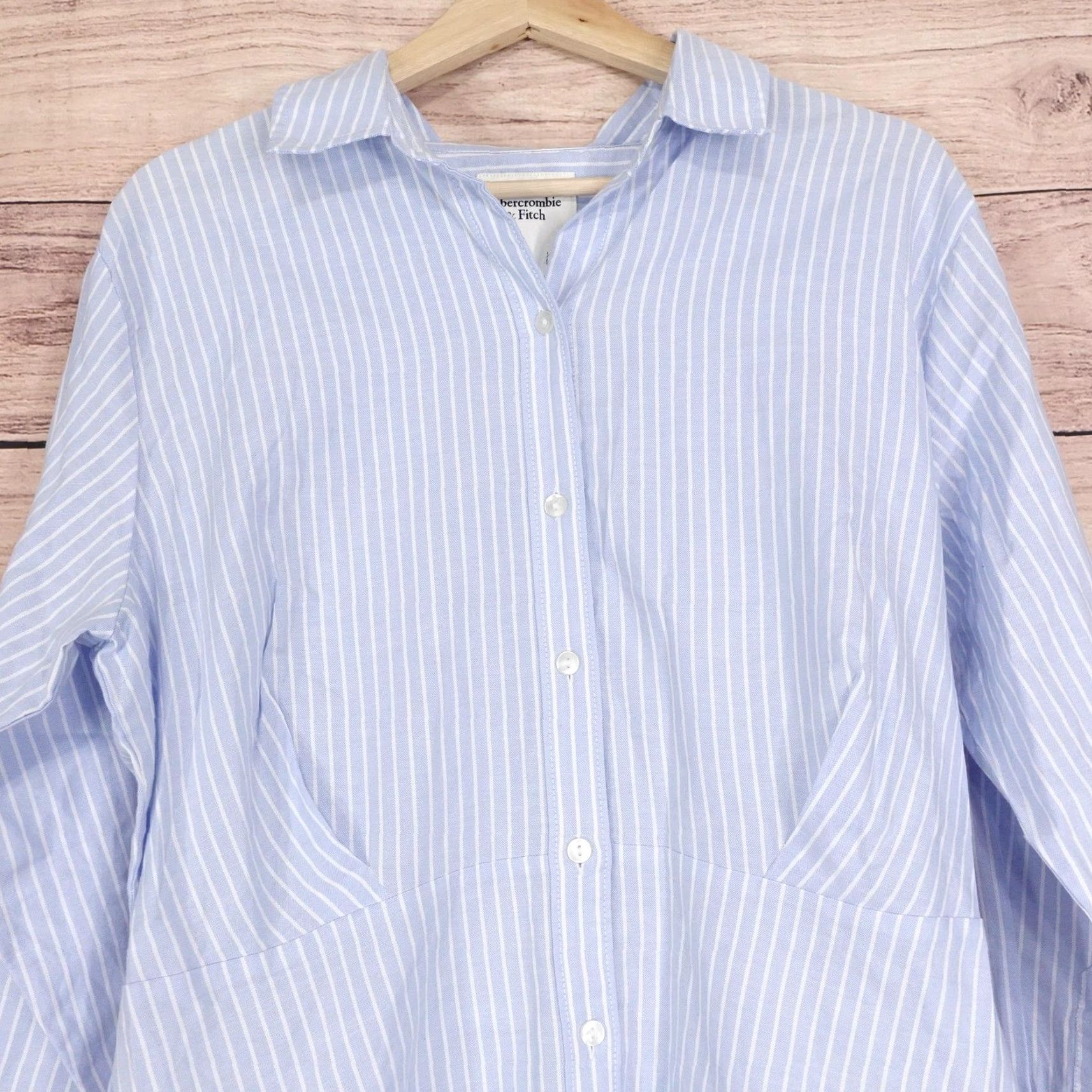 Abercrombie & Fitch VINTAGE? No. Abercrombie & Fitch Shirt Dress Womens LP Petite Blue Striped Dress Shirt Dress Size L / US 10 / IT 46 - 2 Thumbnail