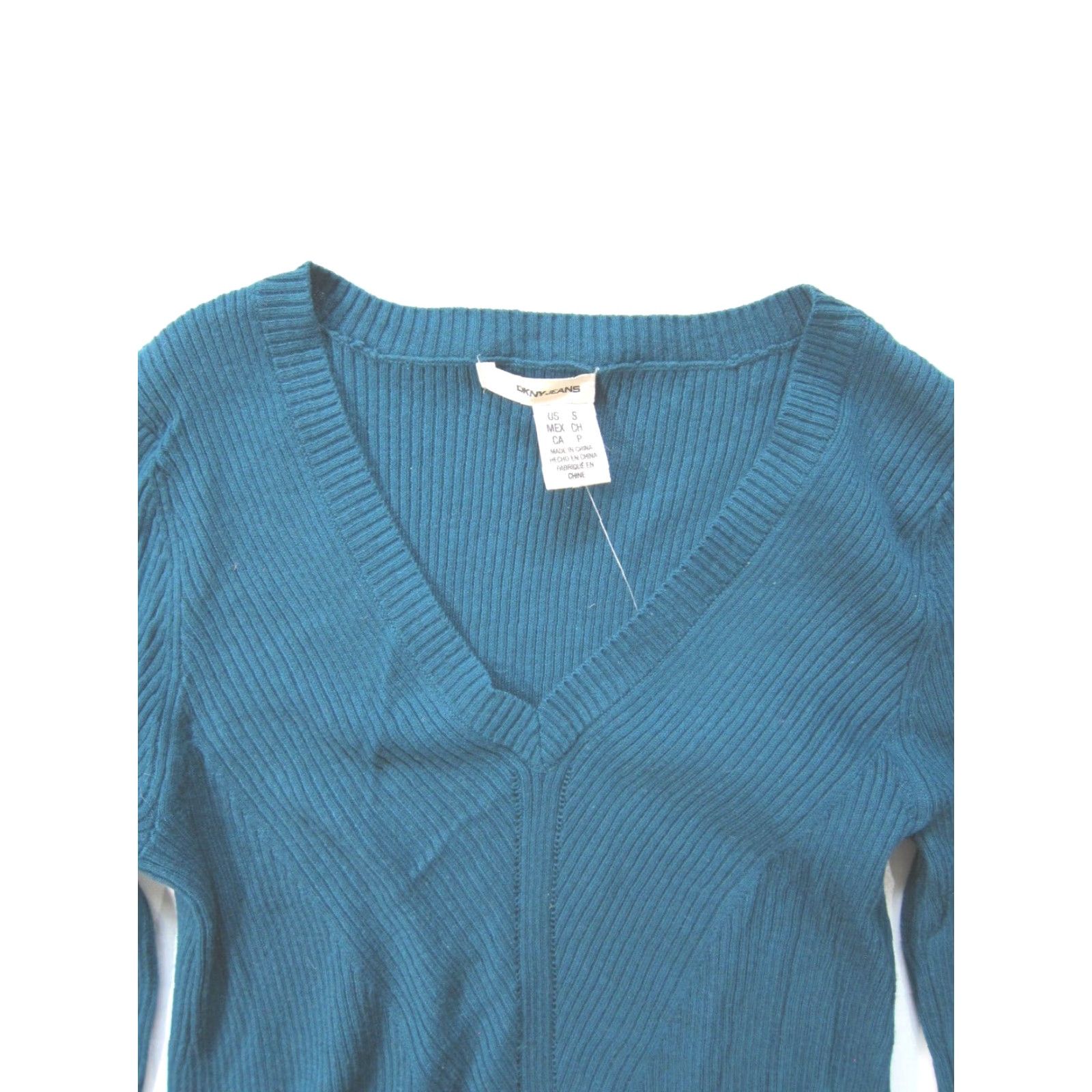 DKNY NWT DKNY Green Stretch Ribbed Knit V-Neck Long Sleeve Pullover Sweater Women S Size S / US 4 / IT 40 - 5 Thumbnail