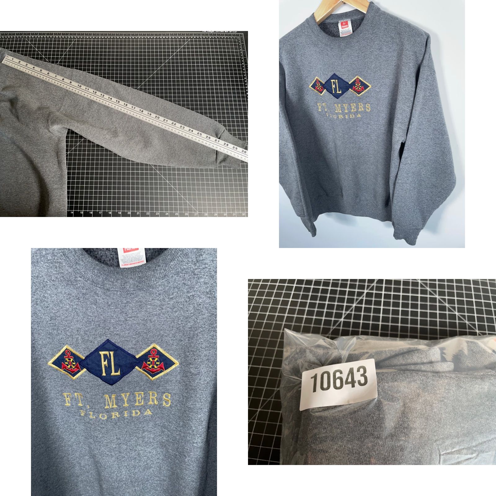 Hanes VINTAGE Hanes Fort Myers Florida Sweatshirt Crewneck XL Gray Embroidered 50-50 Cotton-Polyester Men Size US XL / EU 56 / 4 - 8 Thumbnail