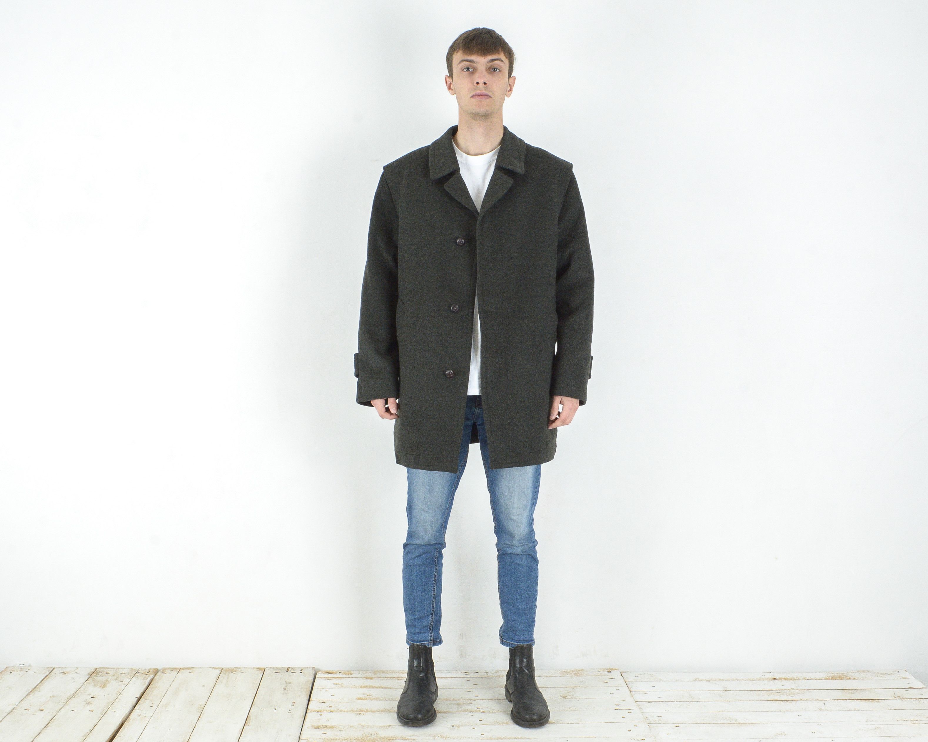 Vintage OLLOQUI Loden Touch Men M Wool Trench Jacket Over Coat EU 50 Size US M / EU 48-50 / 2 - 1 Thumbnail