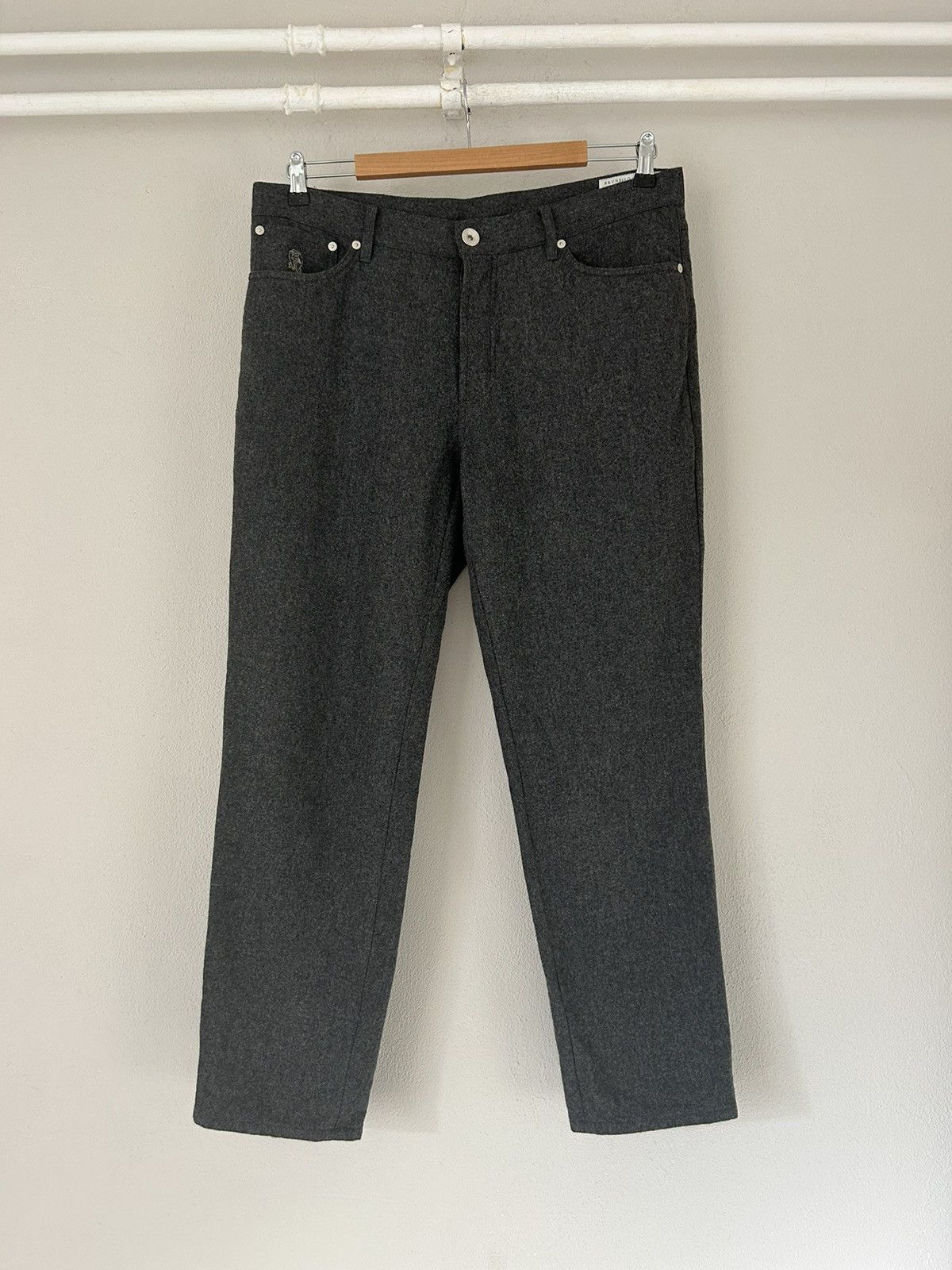 image of Brunello Cucinelli Grey Wool Pants, Men's (Size 36)