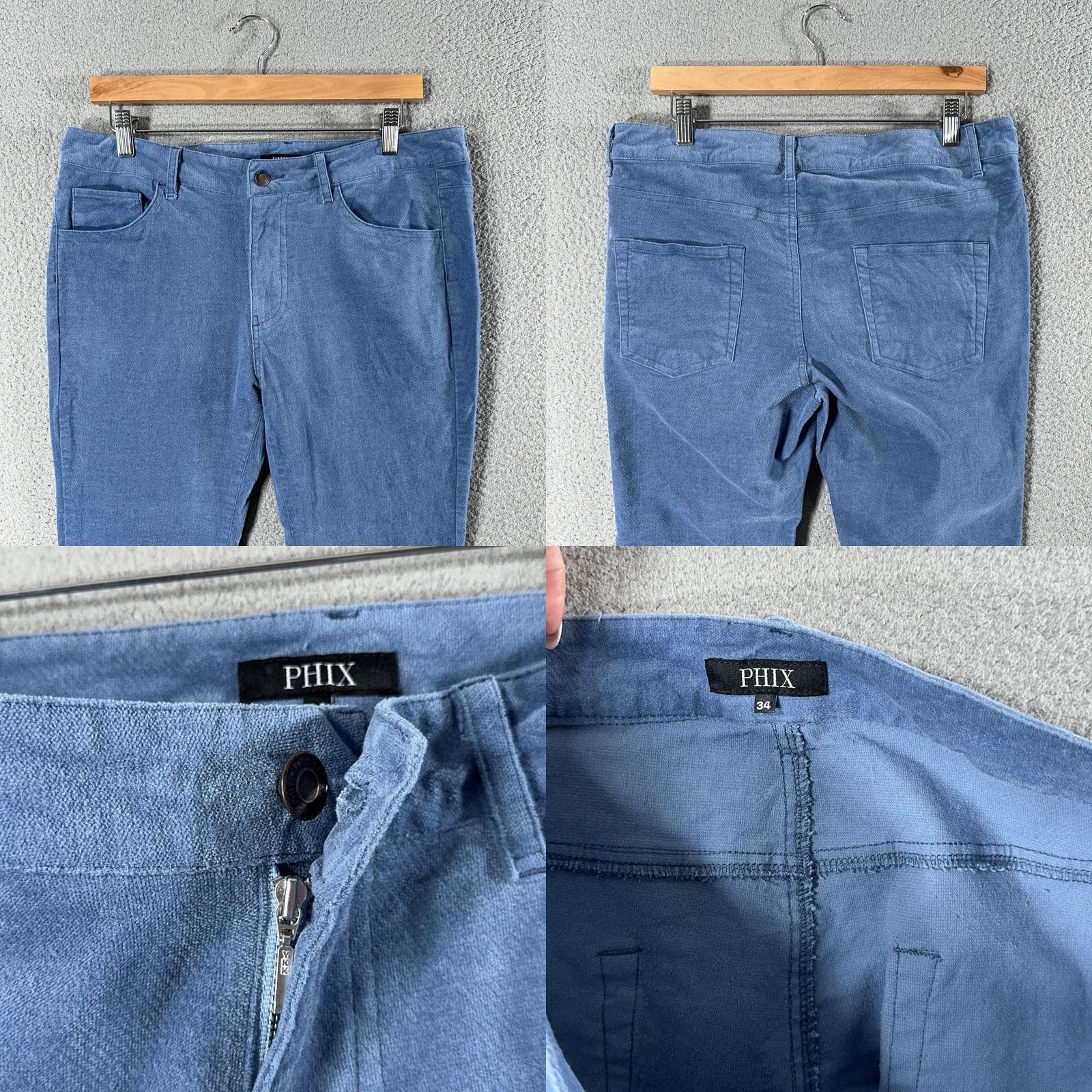 Vintage PHIX England Corduroy Flare Pants Mens 34 Blue Slim Flared 70s Rocker Trousers Size US 34 / EU 50 - 9 Thumbnail
