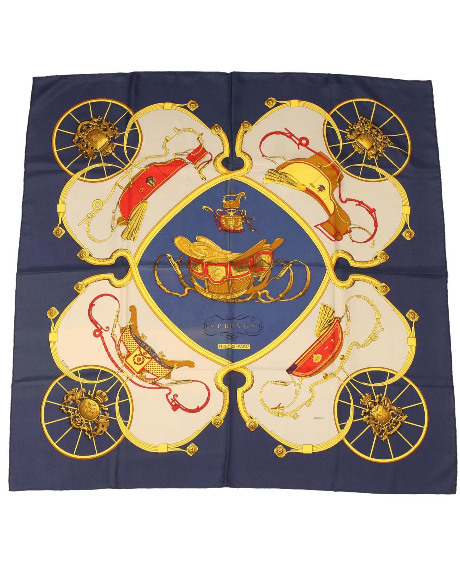 image of Hermes Navy/gray Silk Carree 90 Scarf, Women's