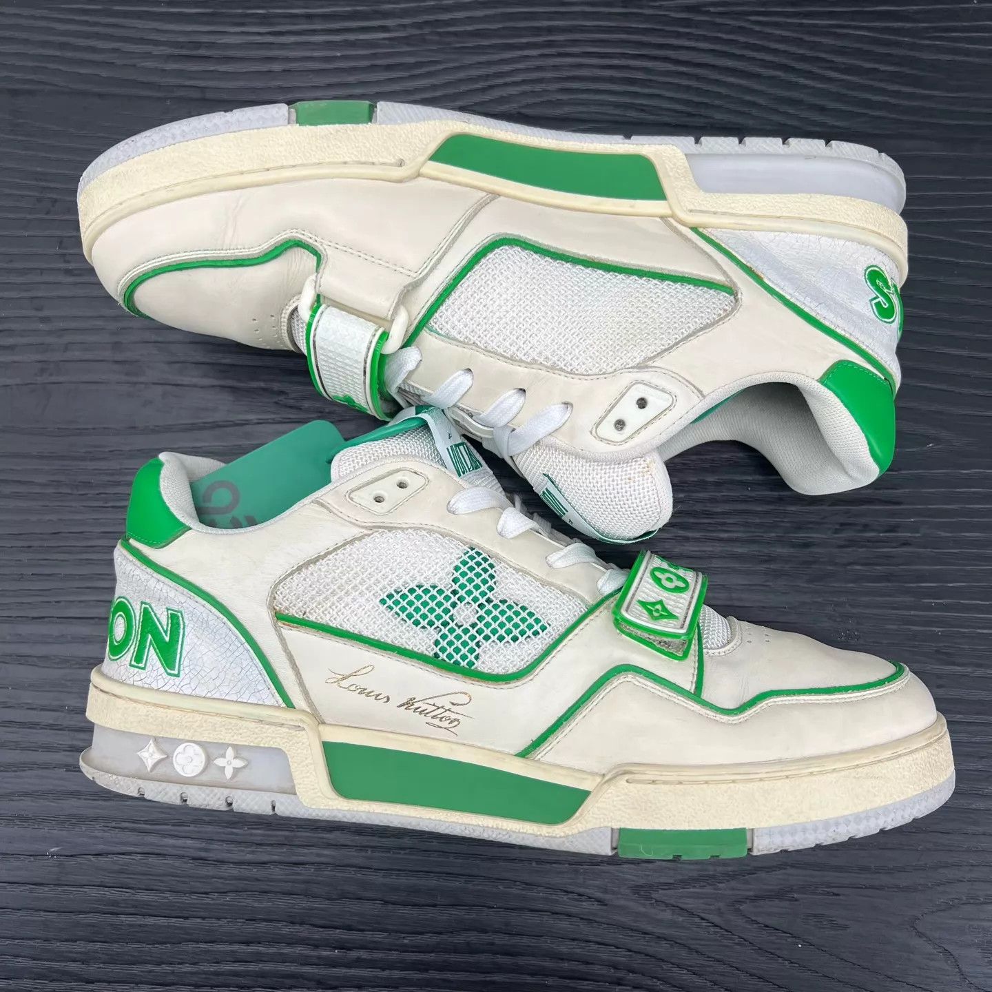 Louis Vuitton LV Trainer White Green Velcro 7/41 Original Box Size US 8 / EU 41 - 3 Thumbnail