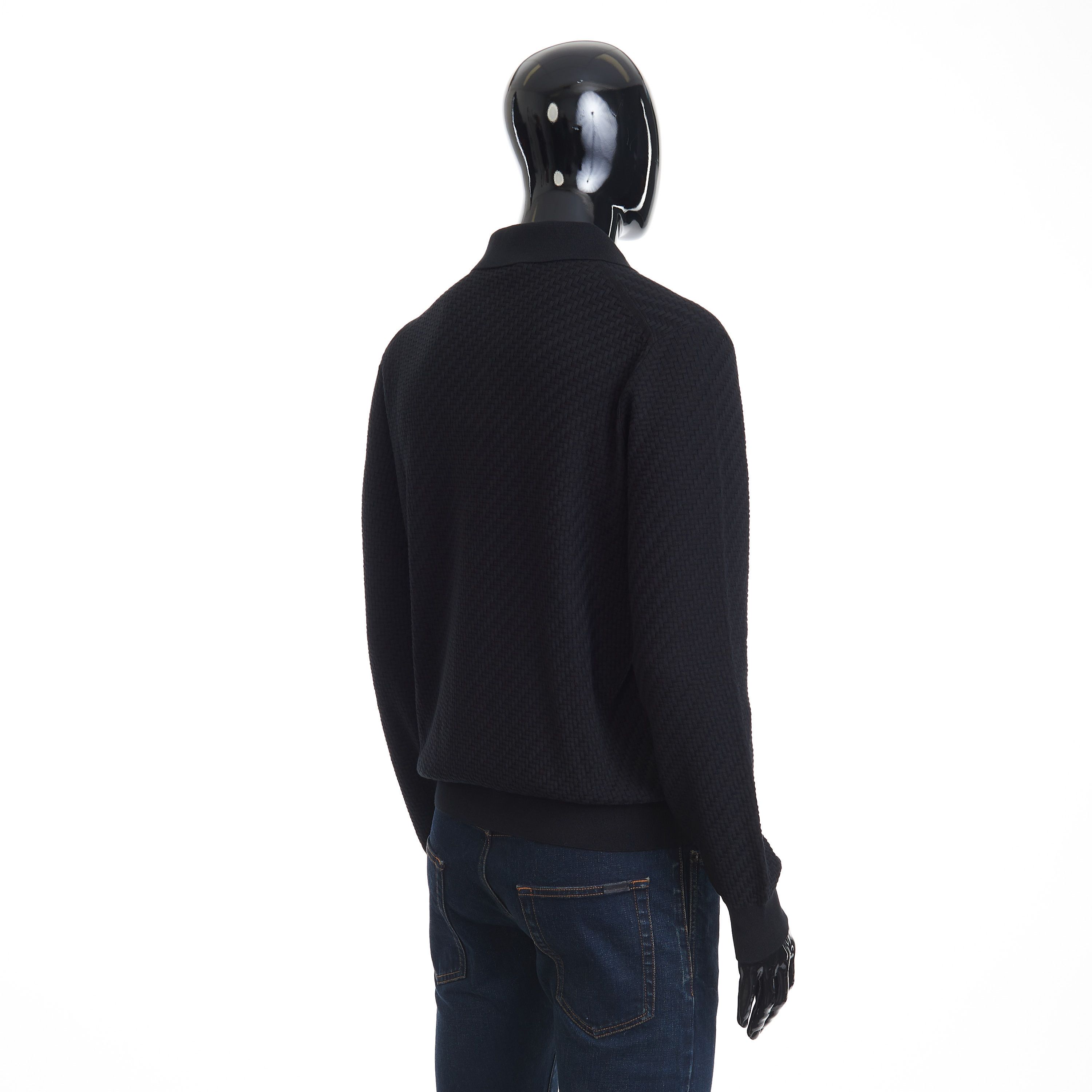 Brioni Black Cotton, Silk And Cashmere Trama Weave Polo Sweater Size US M / EU 48-50 / 2 - 5 Thumbnail