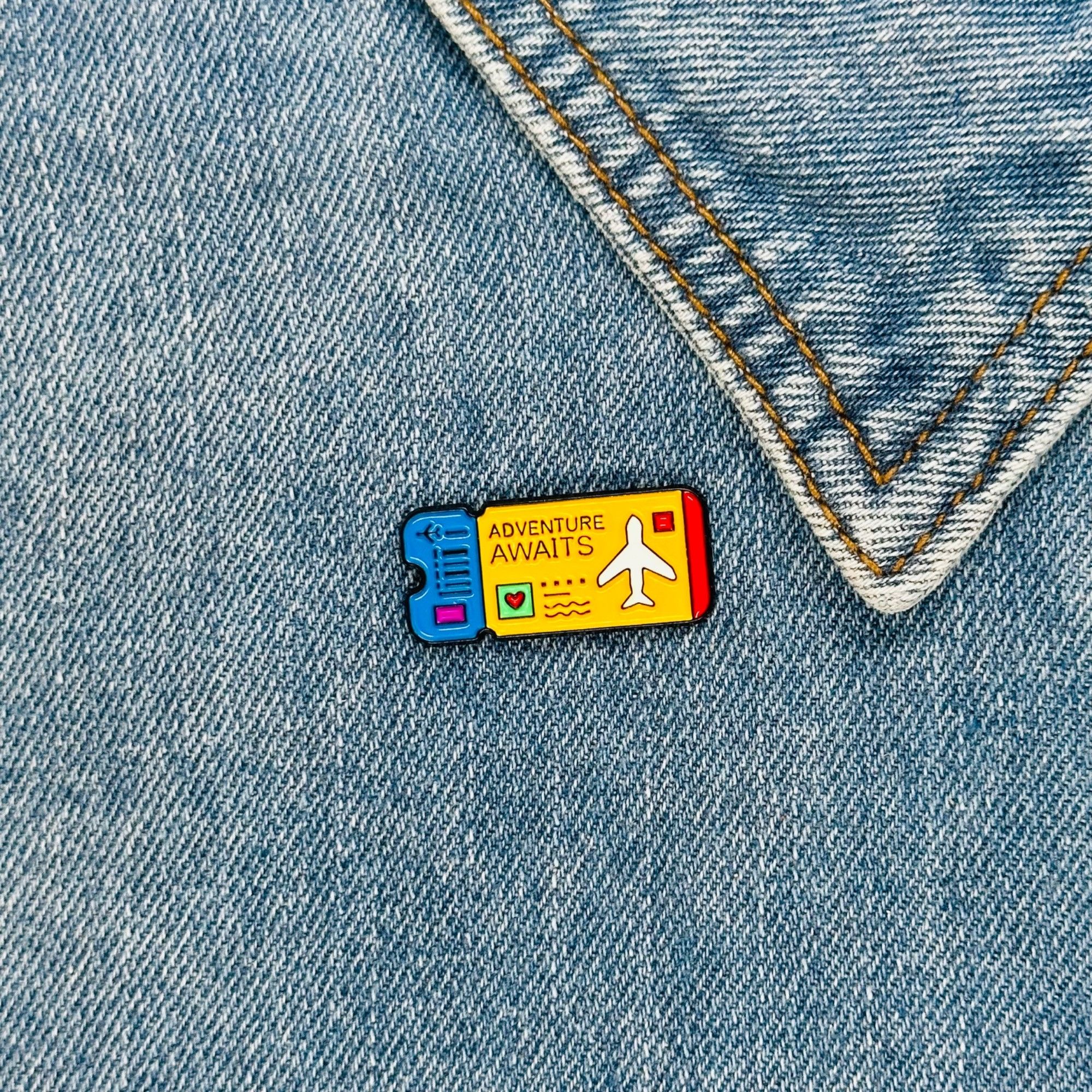 Other ⭐Enamel Pin Airplane Ticket Shaped Brooch Icon Cartoon Adven Size ONE SIZE - 1 Thumbnail