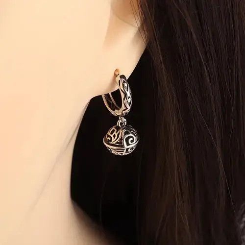 Sterling Silver Hollow Small Ball Hoop-Shaped Copper Earring Size ONE SIZE - 1 Thumbnail
