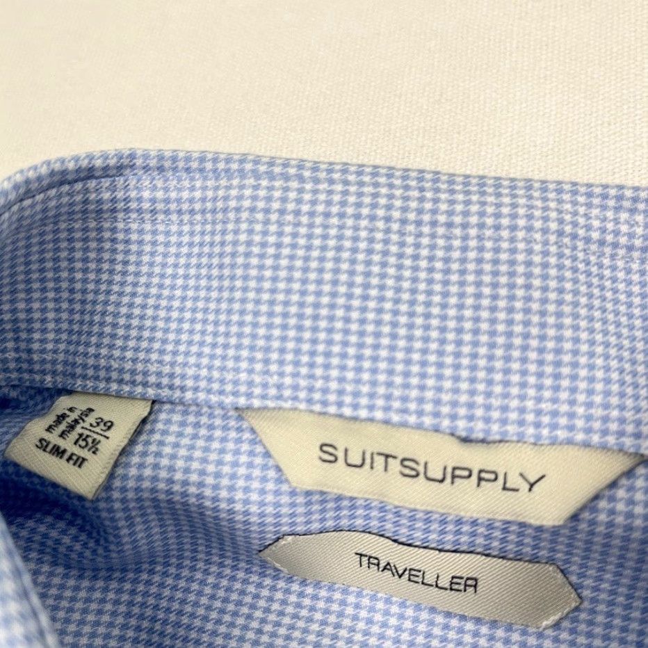 Suitsupply Suitsupply Traveller Shirt Mens 39 / 15.5 Slim White Blue Houndstooth Button Up Size US L / EU 52-54 / 3 - 2 Thumbnail