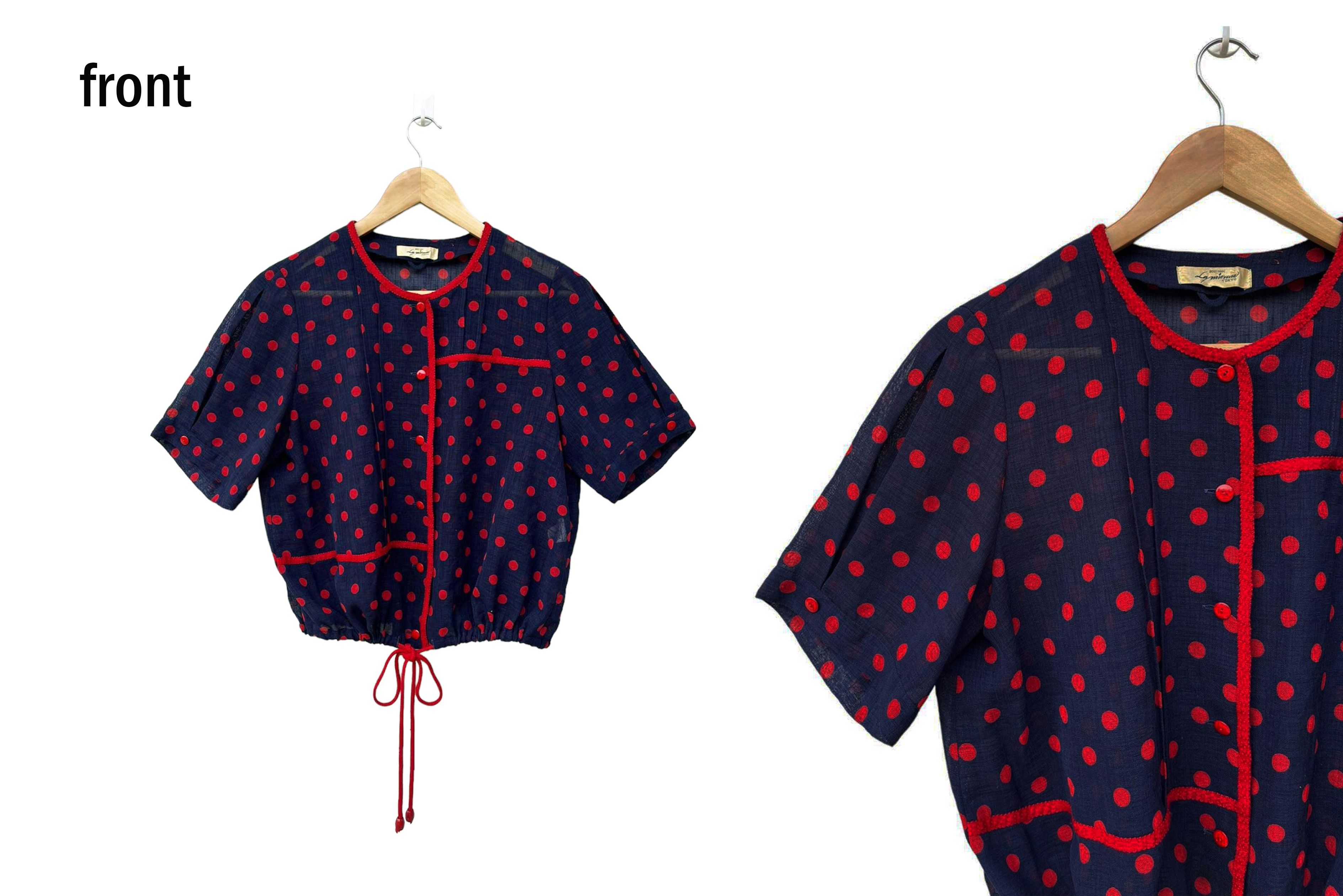 Vintage Japanese Vintage Navy with Red Polka dot Tie Waist shirt Size L / US 10 / IT 46 - 6 Thumbnail