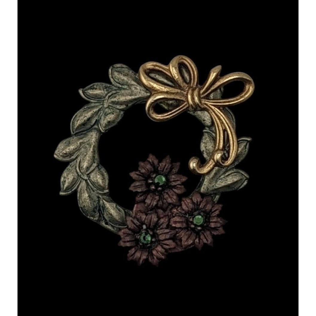 Other Vintage Karissa Cottagecore Wreath Brooch With Gold Tone Bow Size ONE SIZE - 2 Thumbnail