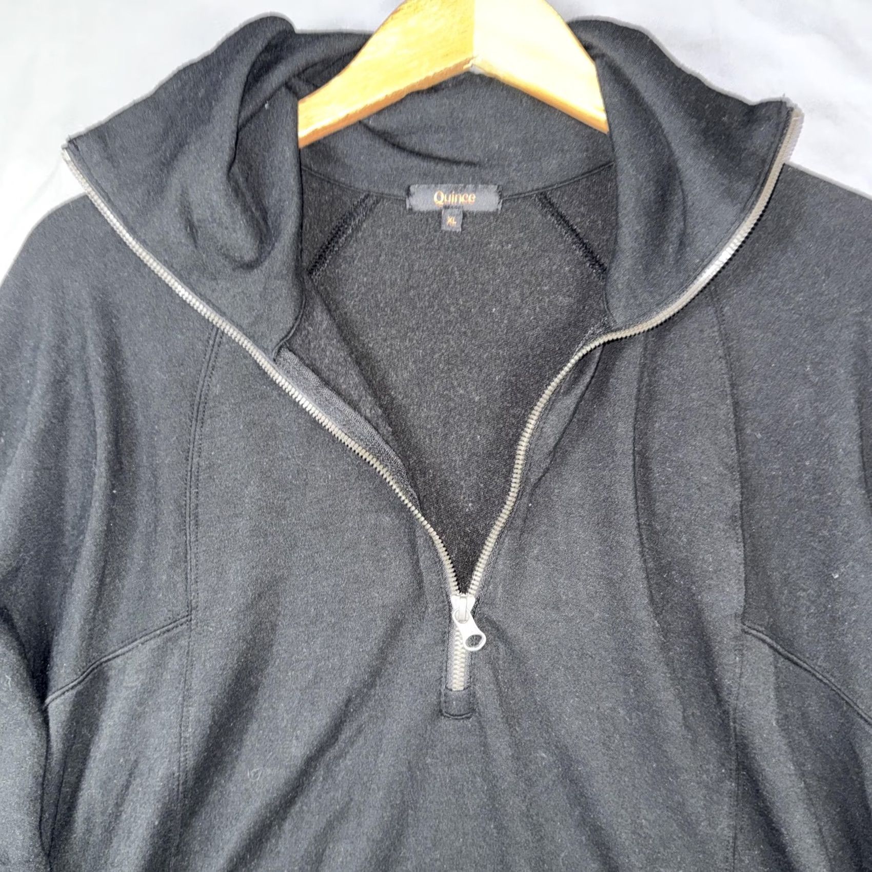 Quince Quince Sweatshirt Womens XL Black 1/4 Zip Mock Neck Raglan Stretch Pullover Size XL / US 12-14 / IT 48-50 - 4 Thumbnail