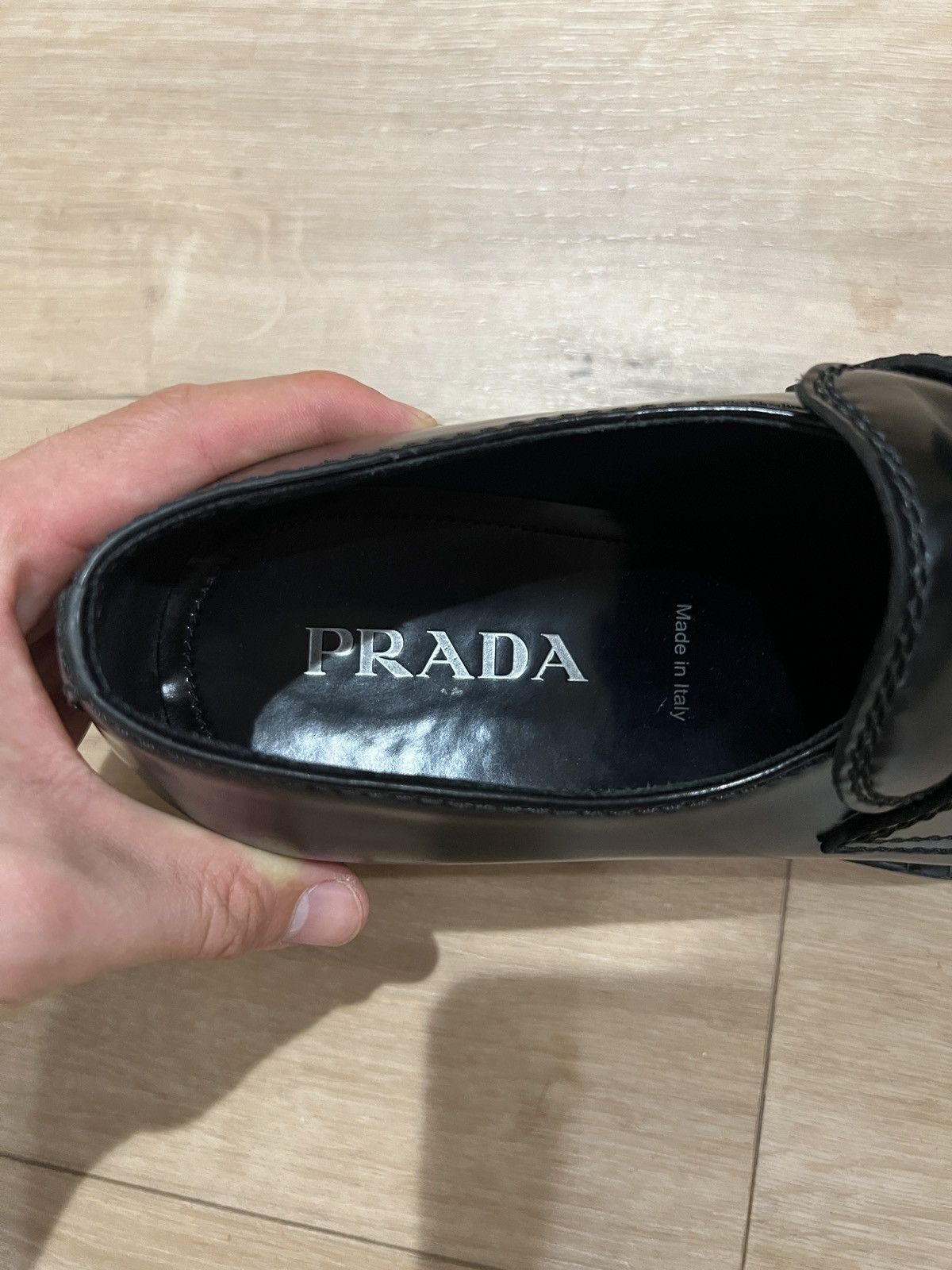 Prada Prada Black Chocolate Brushed Leather Loafers w Box Dust Bag Size US 9.5 / EU 42-43 - 9 Thumbnail