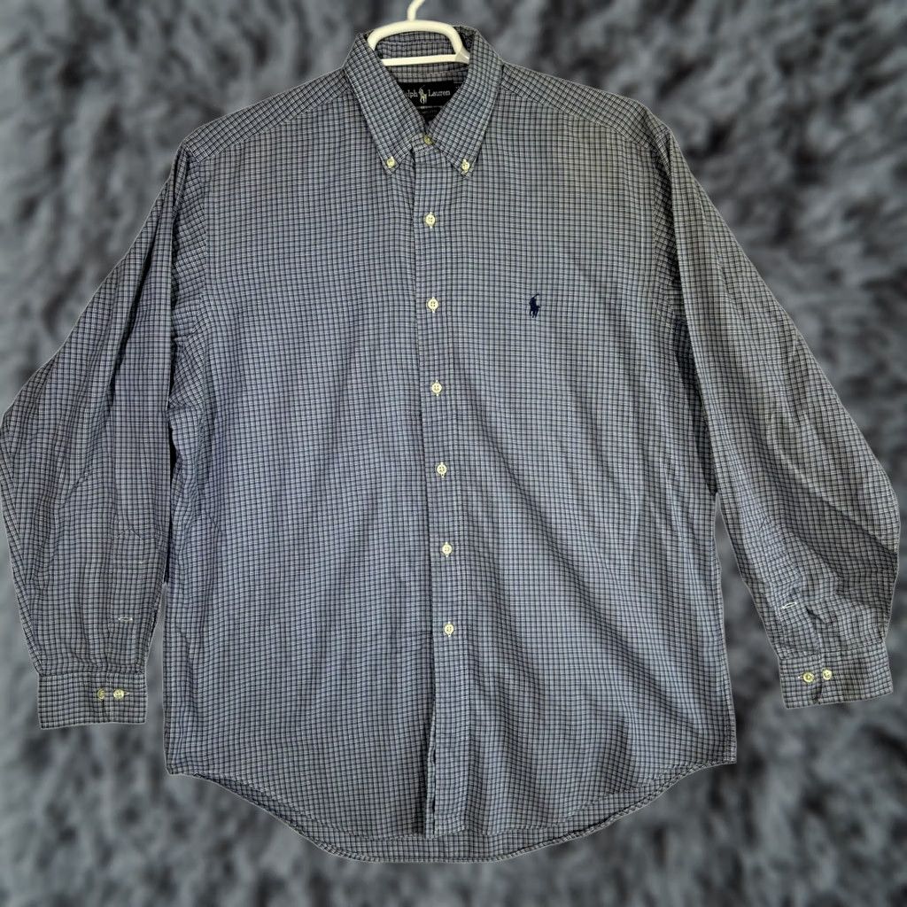 Ralph Lauren VINTAGE Ralph Lauren Shirt Mens 16 34/35 Yarmouth Button Down Long Sleeve Plaid Blue 100% Cotton Classic Dress Shirt Mens Boys Womens Size US L / EU 52-54 / 3 - 1 Thumbnail