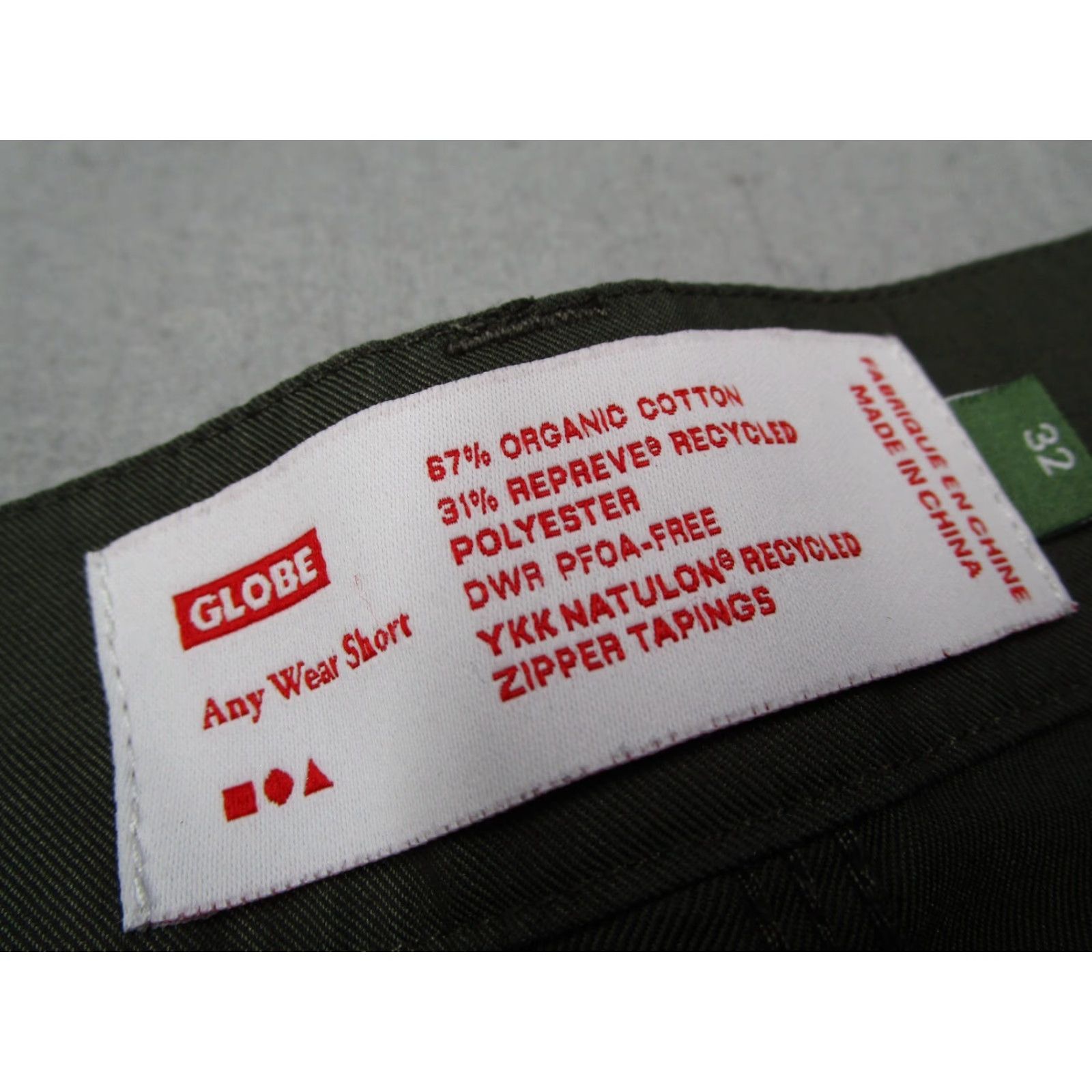 Globe Globe Mens Shorts 32 Green 8" Any Wear 5-Pocket Drawstring Organic Cotton Blend Chino Casual Travel Workwear Pocketed Logo Size US 32 / EU 48 - 2 Thumbnail