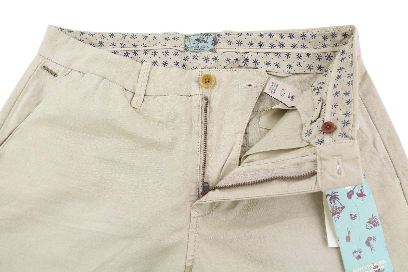 Scotch & Soda W29 Chino Washed Brown Turn-Up Zip Fly Logo 84179 Size US 29 - 7 Thumbnail