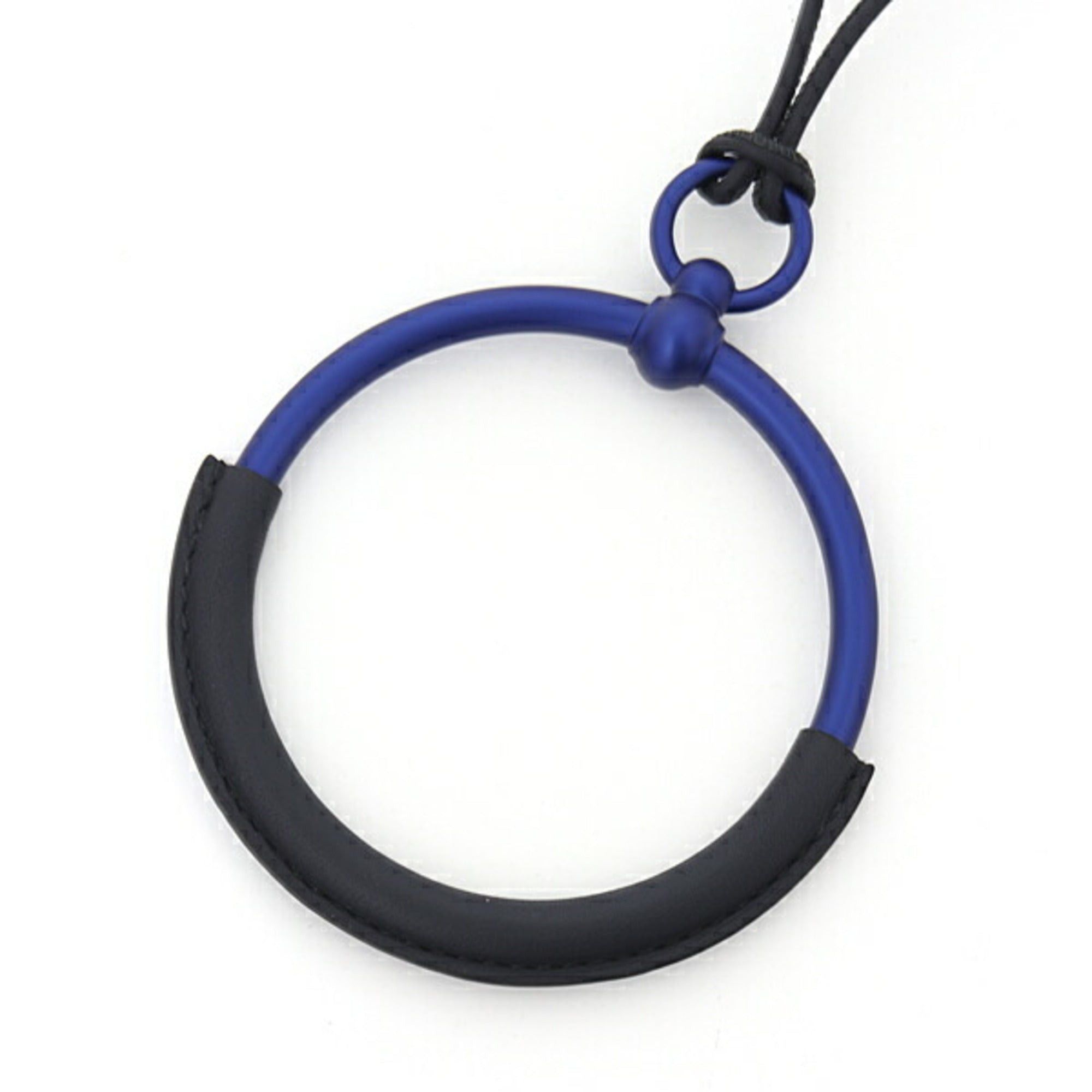 image of Hermes Loop Grand Pendant Necklace Leather Black Blue, Women's