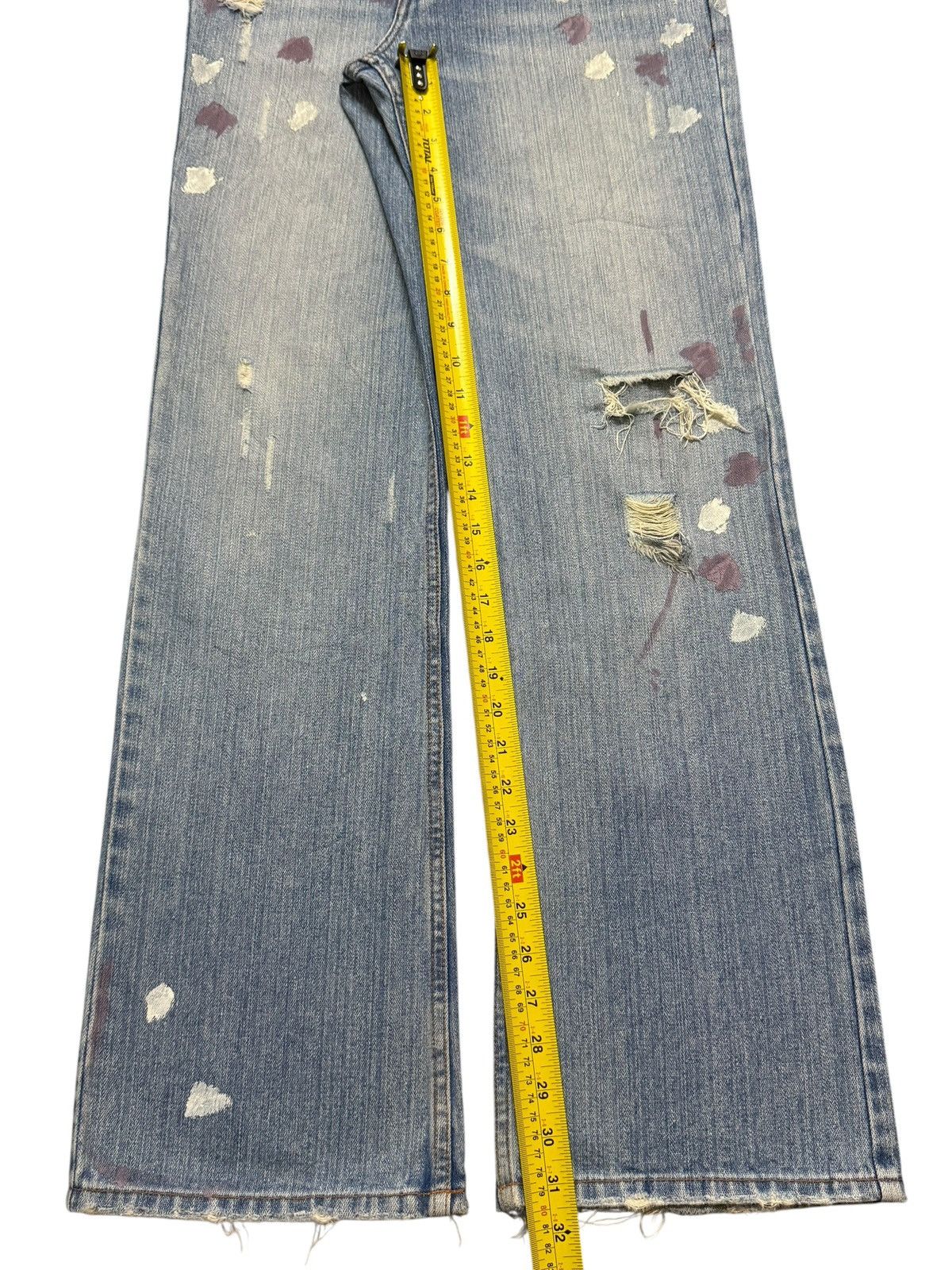 14th Addiction Vintage 90s Japanese Nylaus Blue Faded Wash Painted Wide Leg Size US 31 - 11 Thumbnail