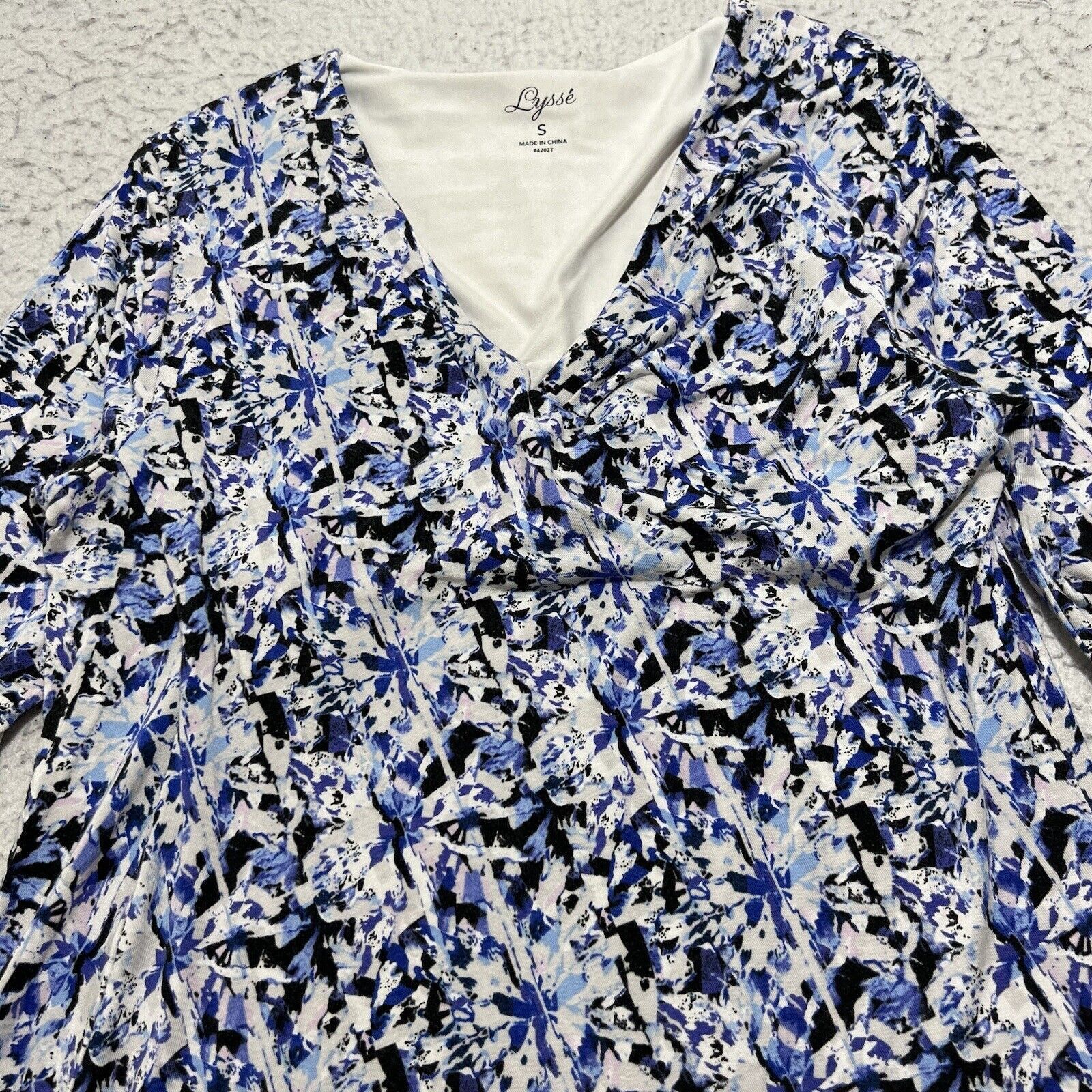 Other Lysse Short Sleeve Blue White Floral A-Line Dress Stretch Size S / US 4 / IT 40 - 2 Thumbnail