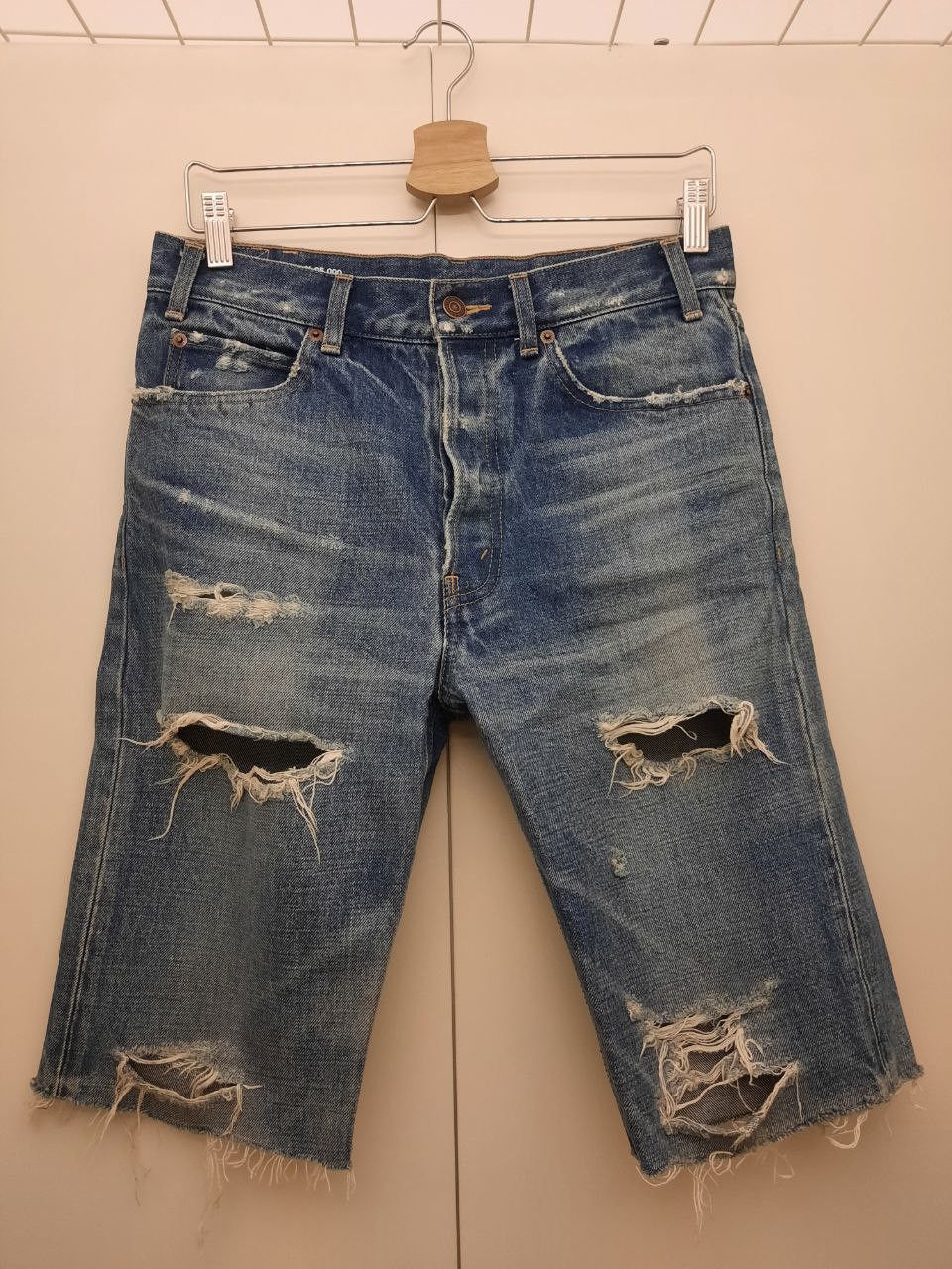 Celine *New* Kurt Destroyed Thrash Wash Denim Shorts Size US 30 / EU 46 - 1 Thumbnail