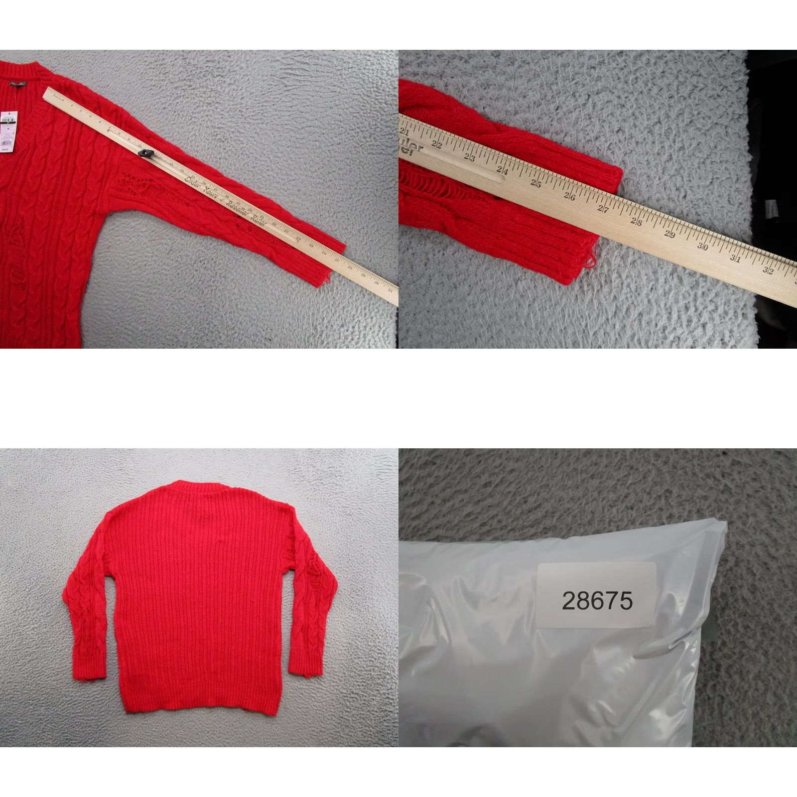 Vintage Wild Fable Women's Red Distressed Knit V Neck Pullover Sweater M NEW Size M / US 6-8 / IT 42-44 - 8 Thumbnail