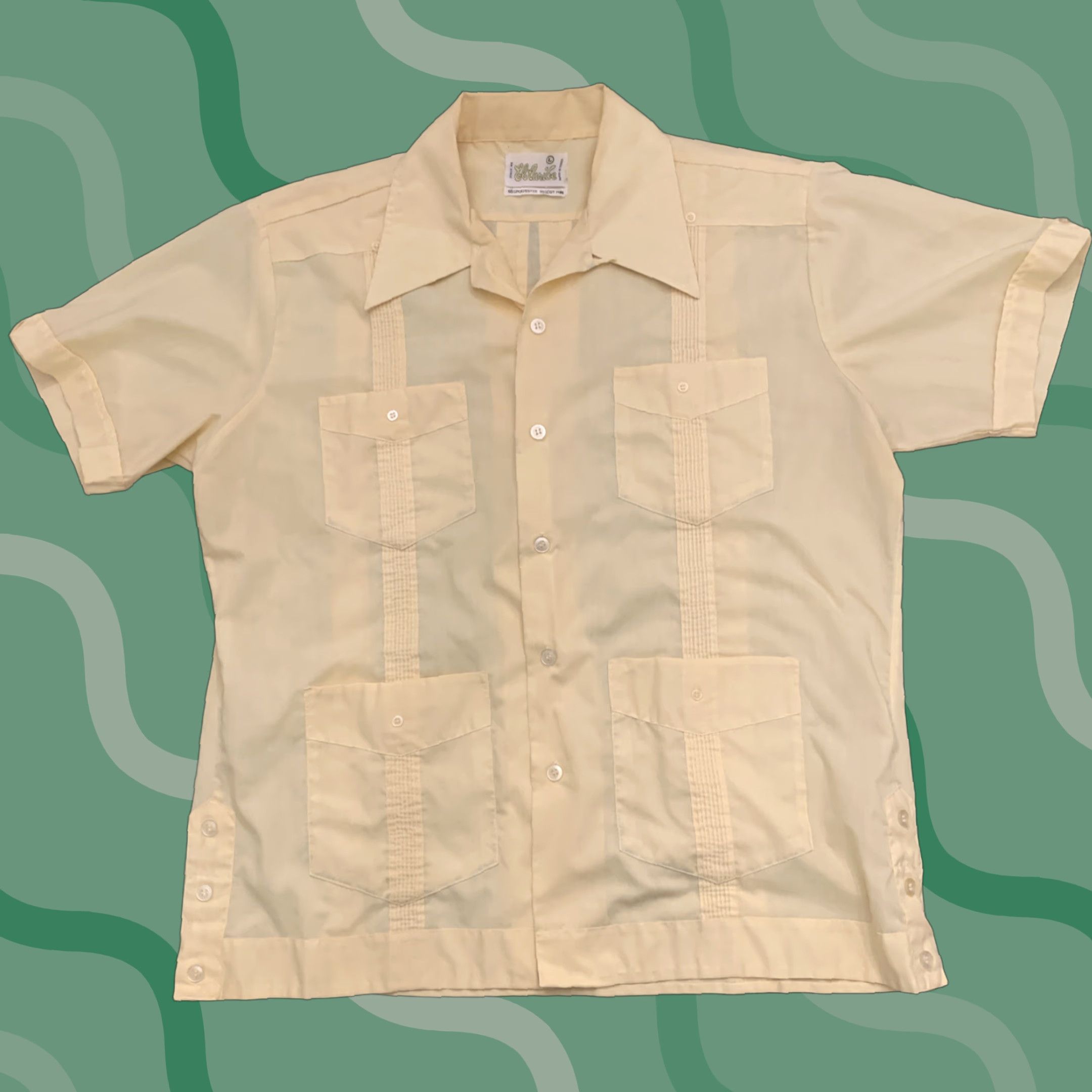 Vintage VINTAGE El Caribe Guayabera Shirt Men L Yellow 4-Pocket Cotton Blend Shirt Mens Size L Yellow Guayabera 4-Pocket Vintage 1990s? Size US L / EU 52-54 / 3 - 1 Thumbnail