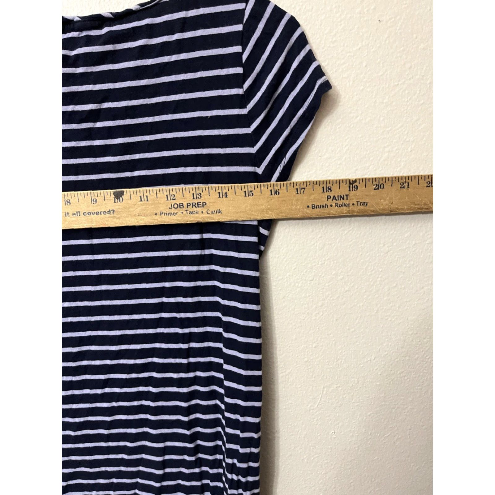 Gap VINTAGE Gap Women's Dress Shirt Navy Blue Purple Striped Short Sleeve Knit Knee Length Pockets Size M Womens Size M / US 6-8 / IT 42-44 - 5 Thumbnail