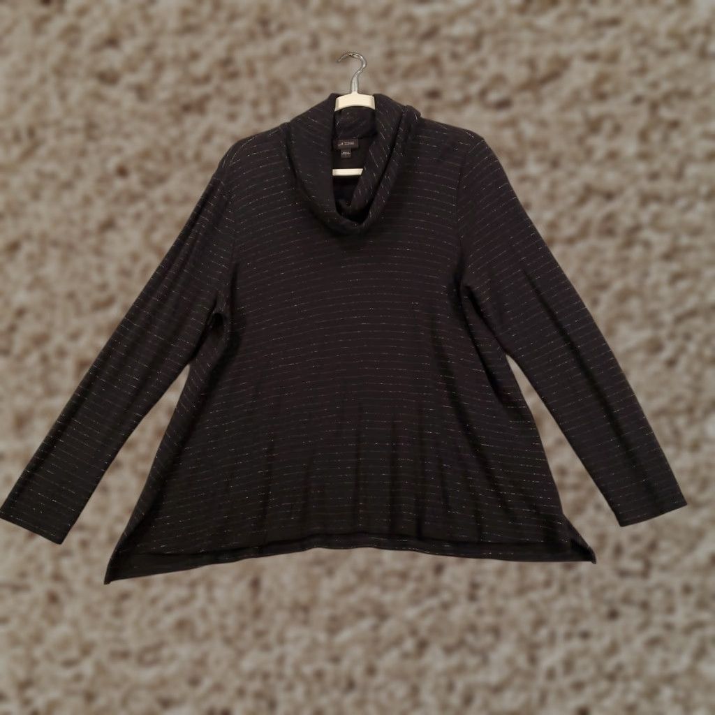 J. Jill J. Jill Top Blouse Womens Large Black Silver Striped Cowl Neck Pullover Wearever Tunic Casual Shirt Size L / US 10 / IT 46 - 1 Thumbnail